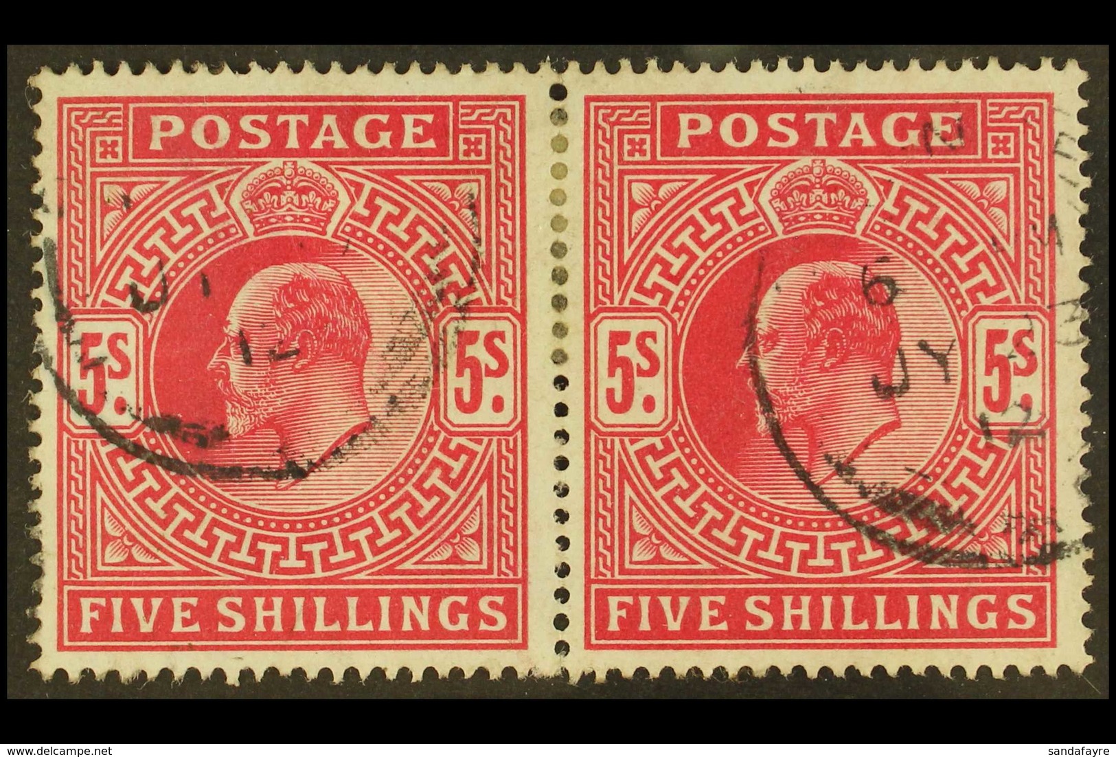 1902-10 5s Bright Carmine, SG 263, HORIZONTAL PAIR Very Fine Used. Scarce Multiple. For More Images, Please Visit Http:/ - Ohne Zuordnung