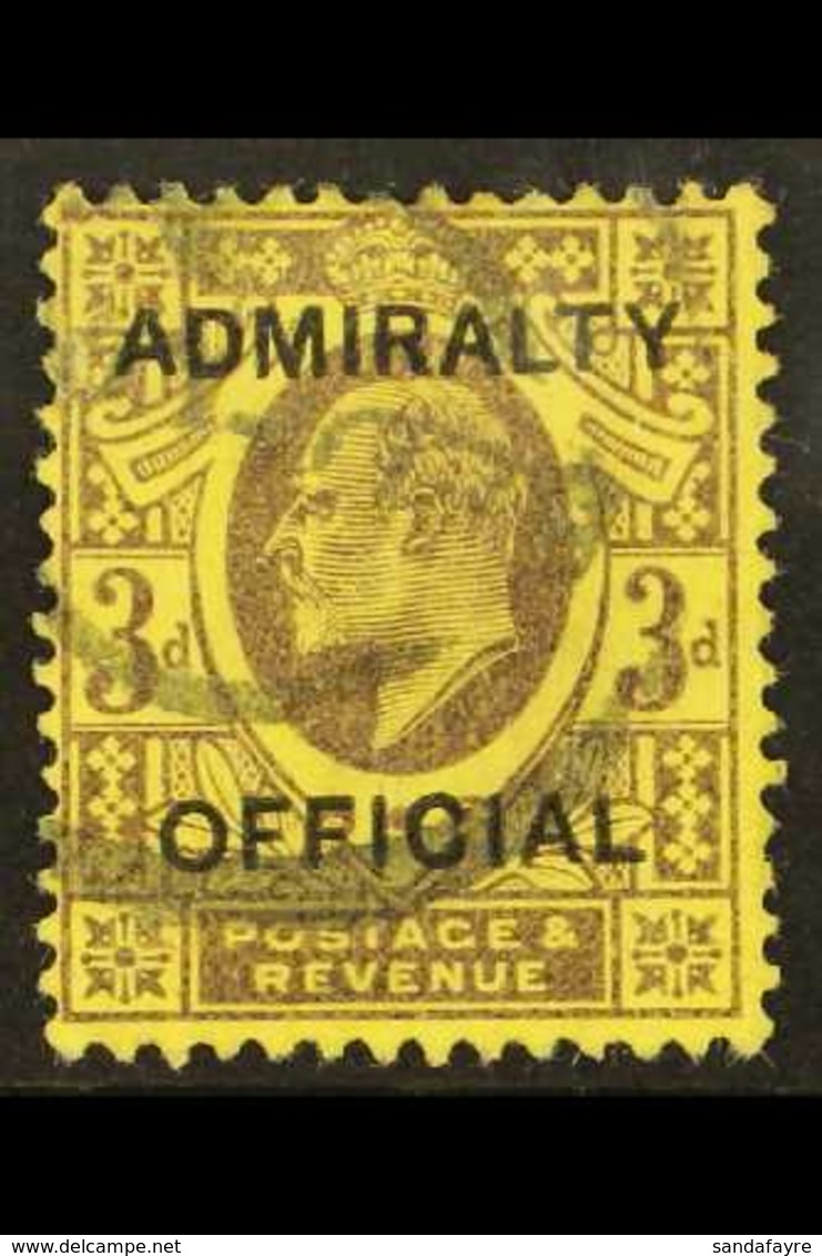 OFFICIALS ADMIRALTY. 1903 3d Purple/yellow, SG O106, Cds Used For More Images, Please Visit Http://www.sandafayre.com/it - Ohne Zuordnung