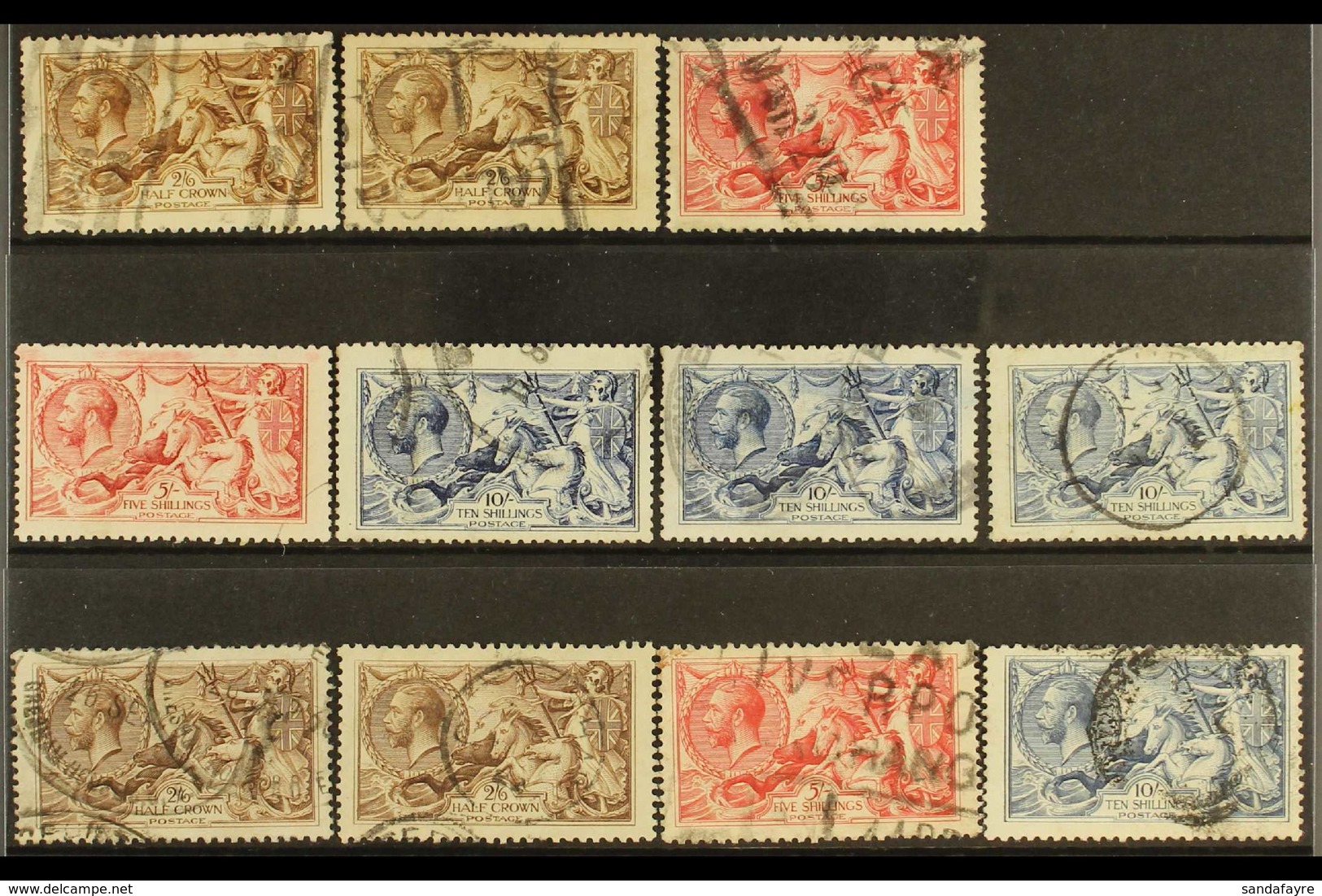 1915-19 USED SEAHORSE SELECTION. An ALL DIFFERENT Selection On A Stock Card That Includes 1915 2s6d Shades (SG 405 & 407 - Zonder Classificatie