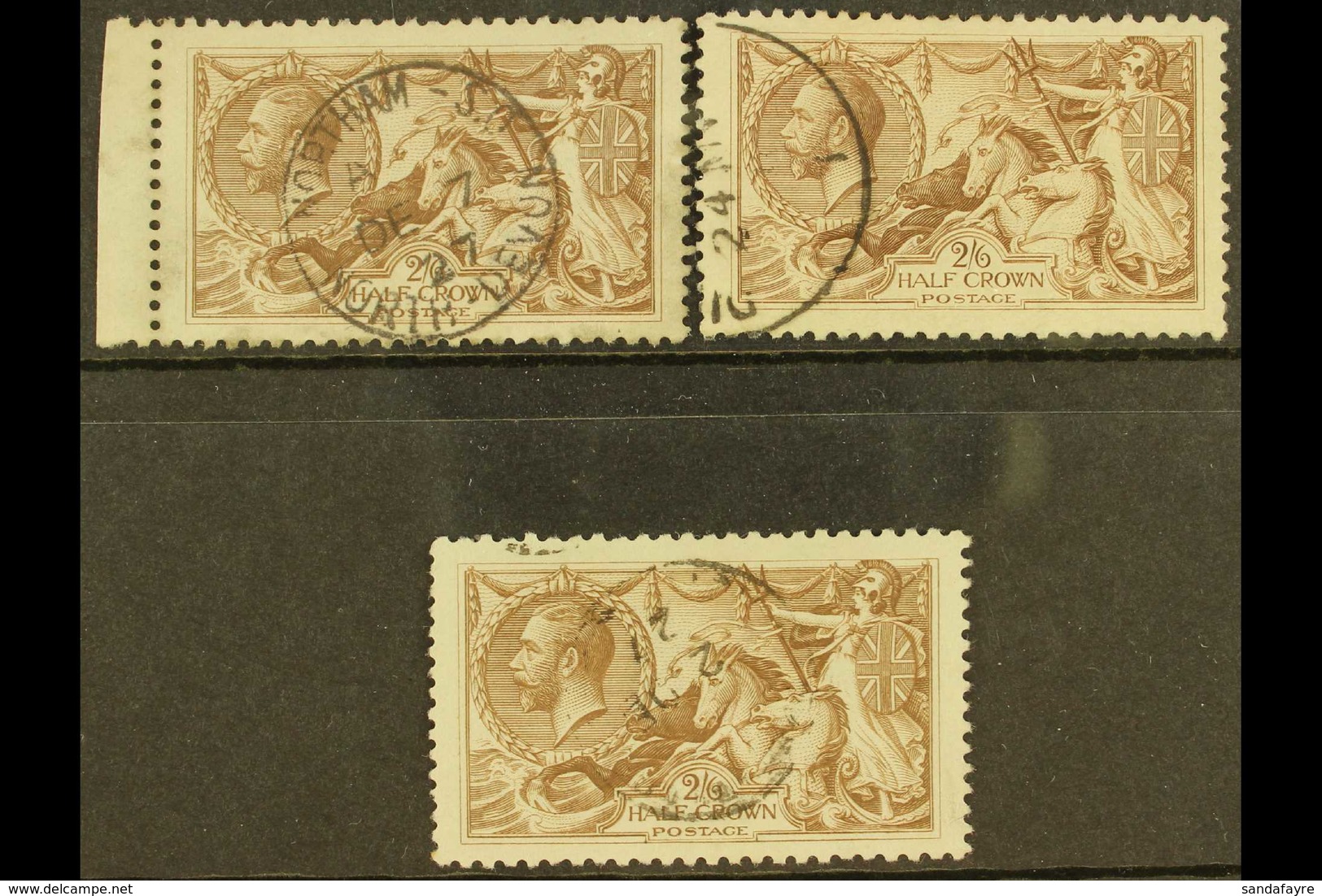 1918-19 BRADBURY WILKINSON 2s6d "Seahorse" Shades Used Selection On A Stock Card. Includes Chocolate Brown SG 414, Reddi - Unclassified