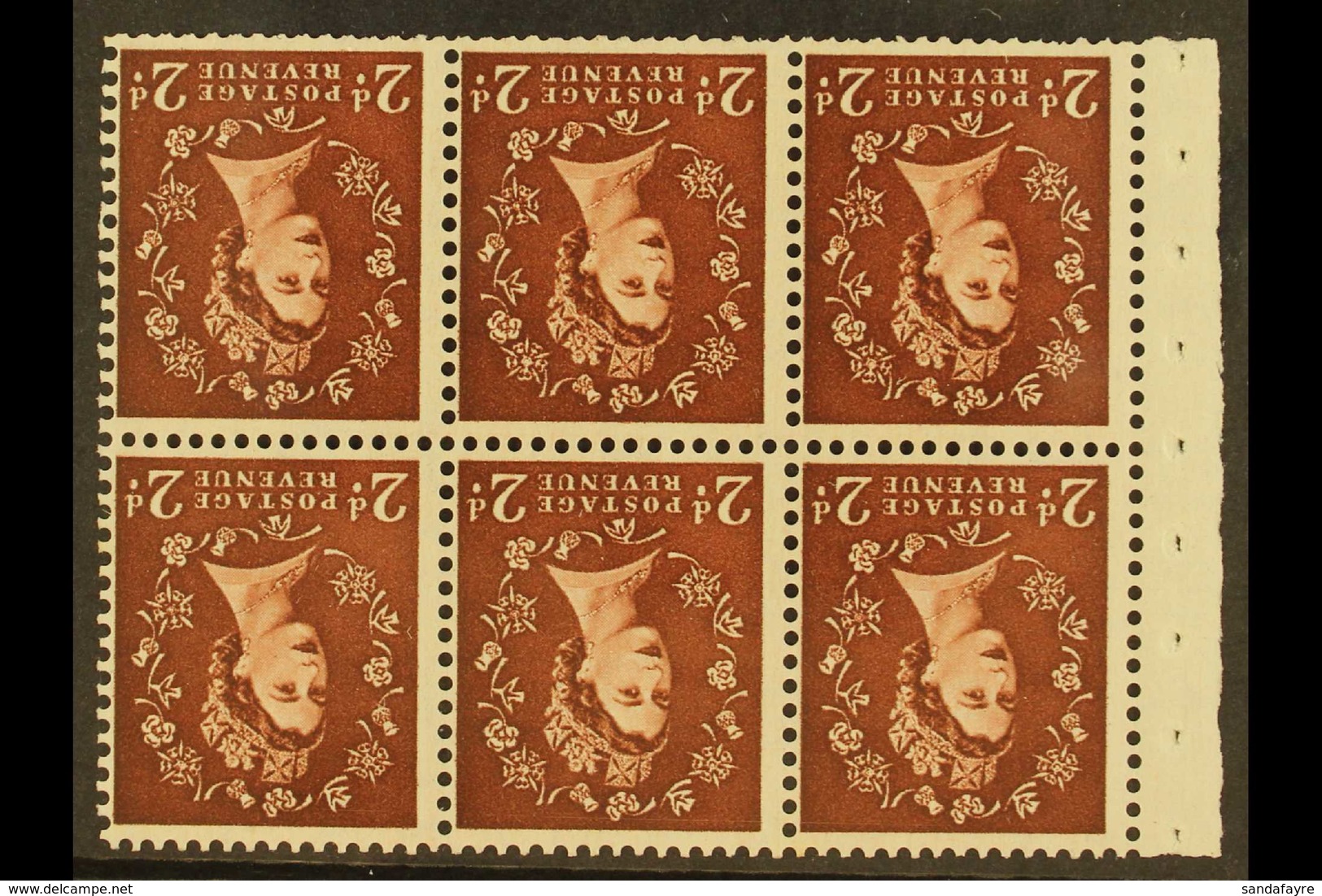 1953 2d Brown Watermark Tudor Crown Inverted, Complete BOOKLET PANE Of Six, SG Spec SB76a, Never Hinged Mint. For More I - Andere & Zonder Classificatie