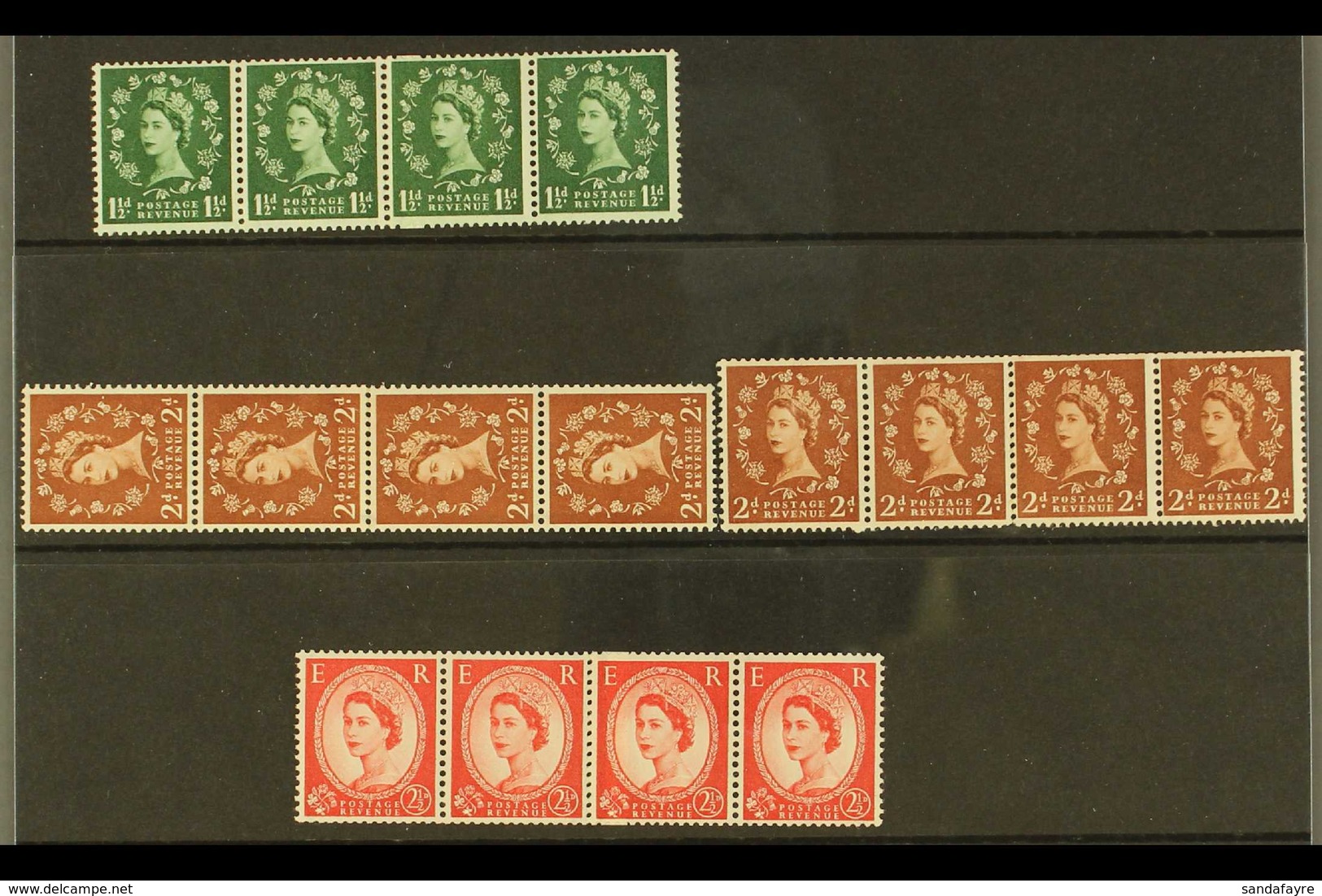 1955-57 COIL JOINED SELECTION. A Never Hinged Mint Group Of Strips Of 4, Presented On A Stock Card. Includes 1½d (SG 563 - Other & Unclassified