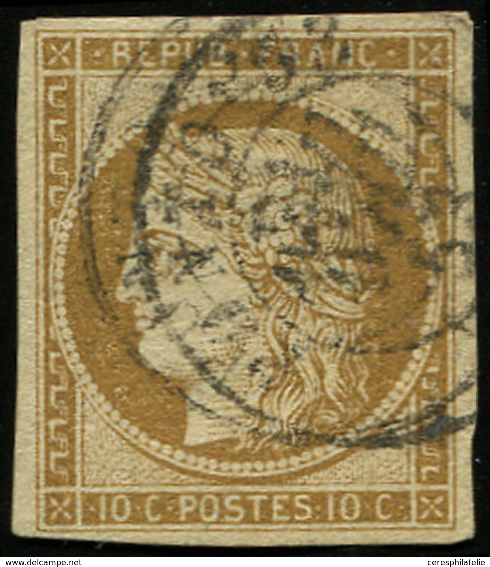 EMISSION DE 1849 1    10c. Bistre-jaune, Obl. Càd T15 PONTOISE 21/4/53, DOUBLE Frappe, TB. Br - 1849-1850 Ceres