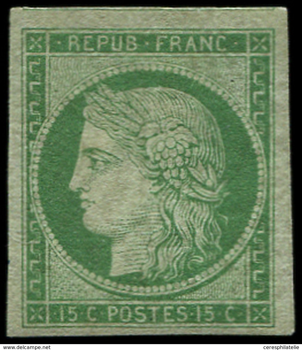 * EMISSION DE 1849 2    15c. Vert, Gomme Non Originale, Aspect TTB, Certif. Scheller - 1849-1850 Cérès