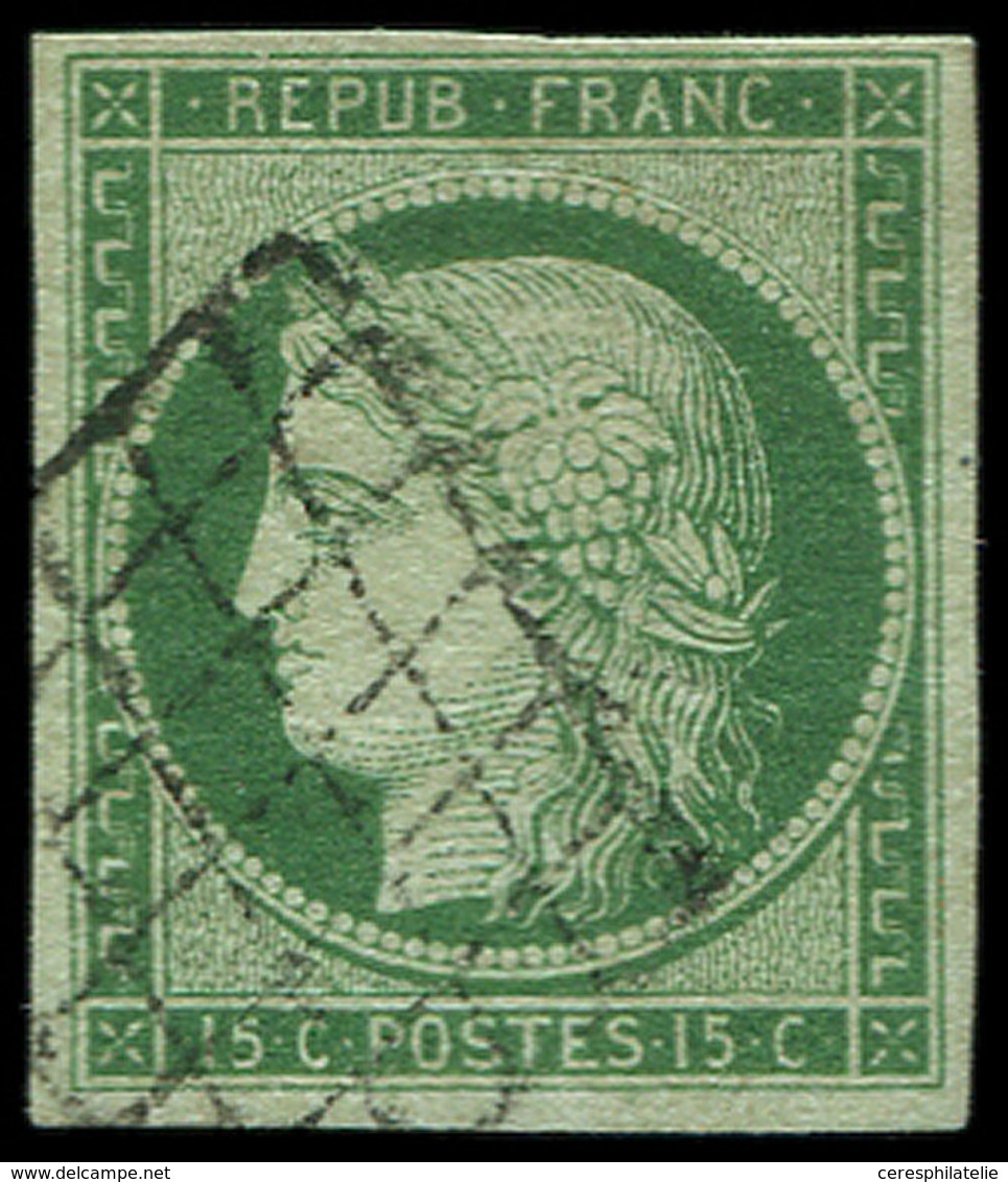 EMISSION DE 1849 2    15c. Vert, Obl. GRILLE, TB/TTB. C - 1849-1850 Cérès