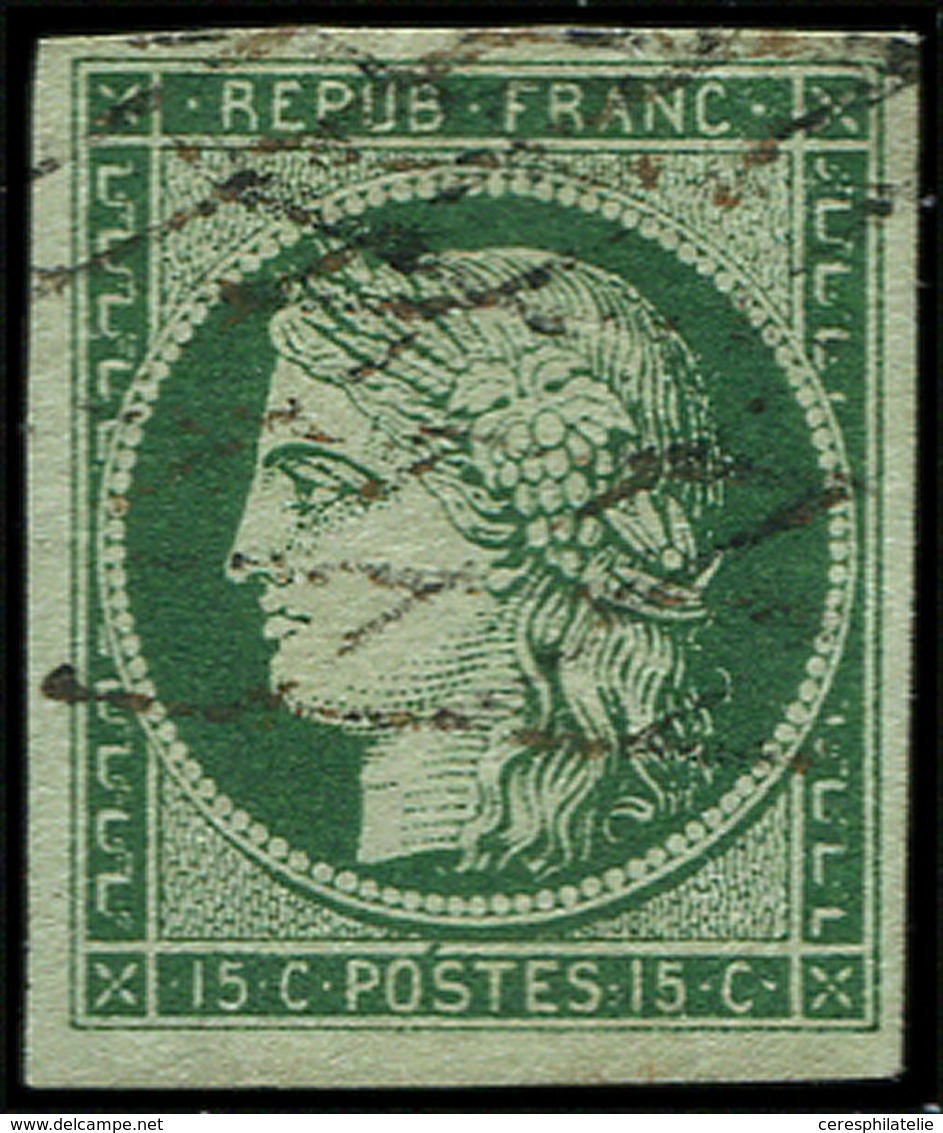 EMISSION DE 1849 2c   15c. Vert TRES FONCE, Obl. GRILLE SANS FIN, TB. Br - 1849-1850 Ceres