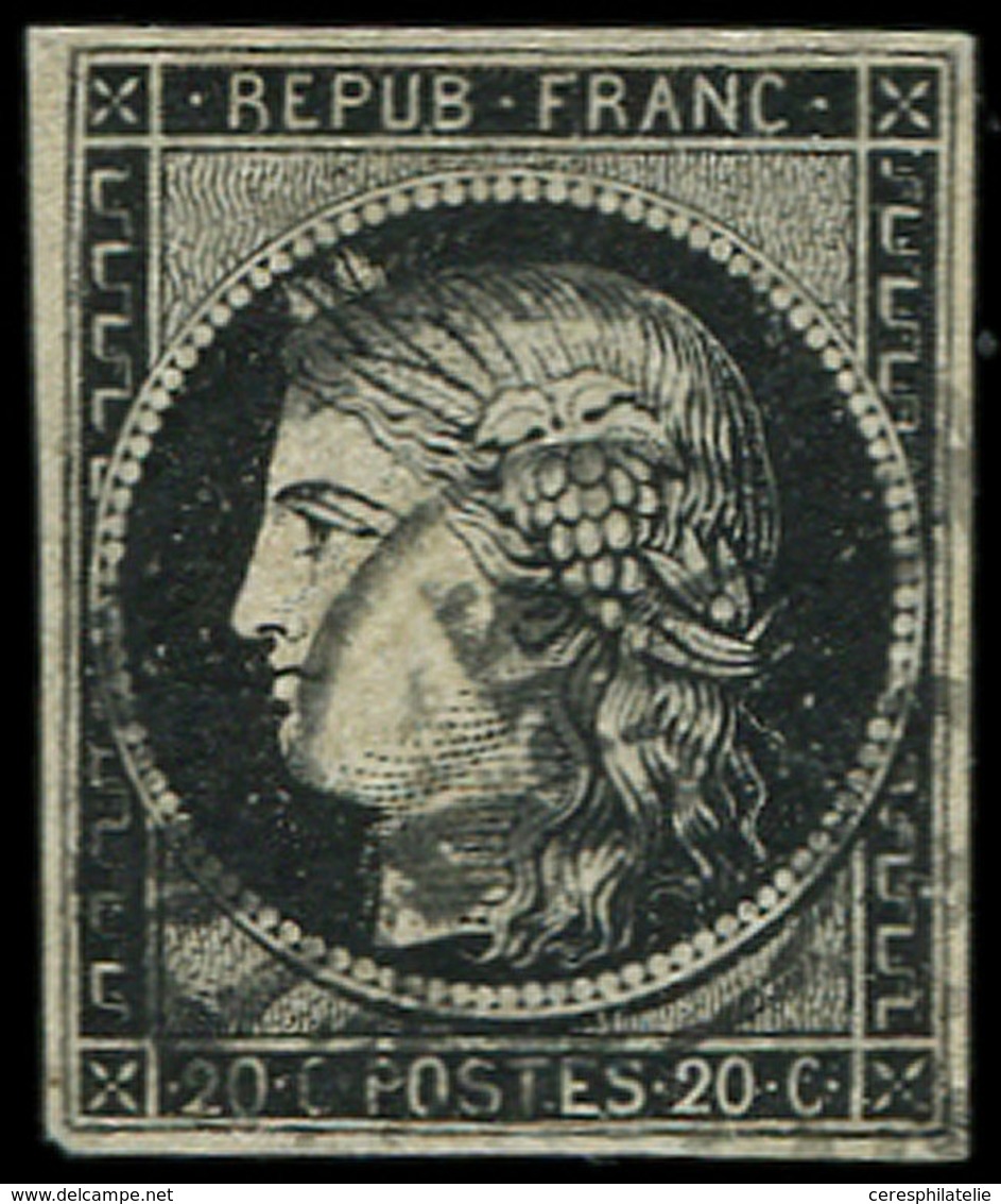 EMISSION DE 1849 3    20c. Noir Sur Jaune, Obl. Càd Du 7 JANV 49, Restauré, B - 1849-1850 Ceres