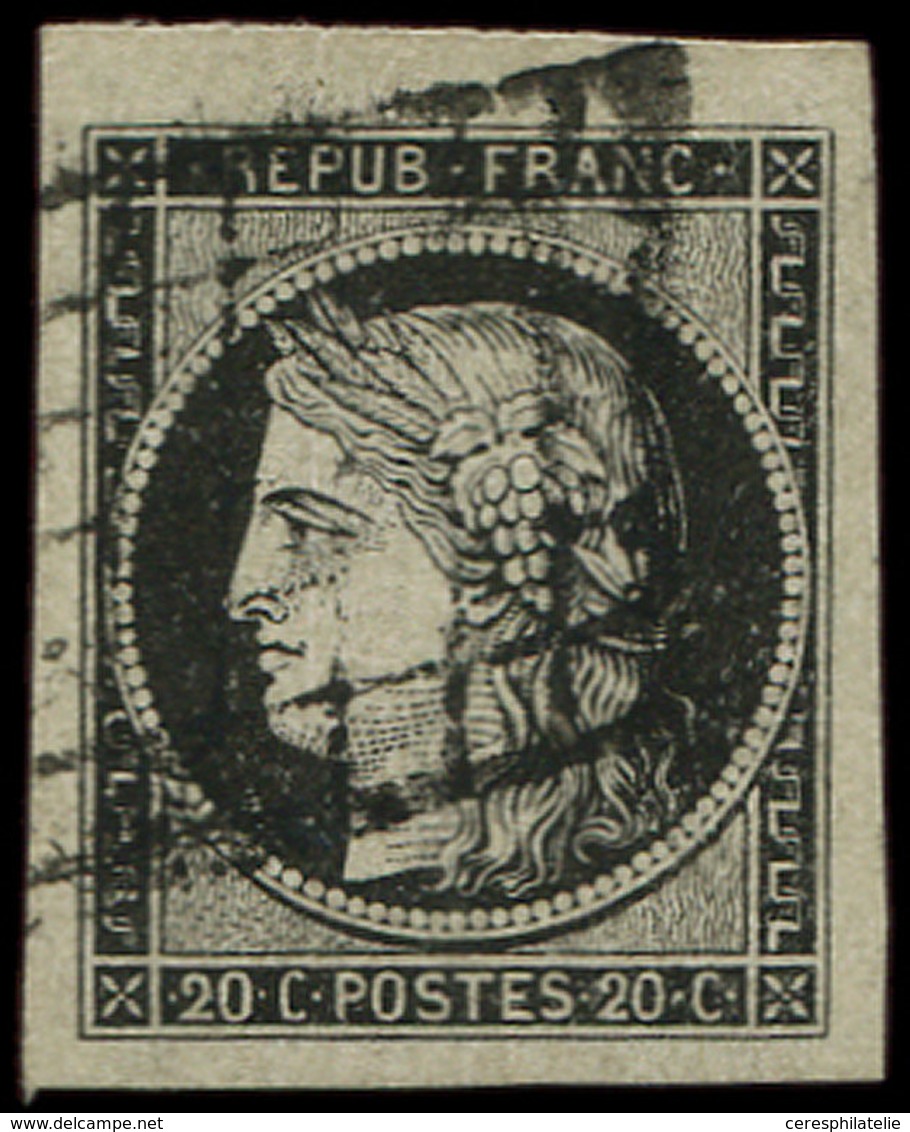 EMISSION DE 1849 3a   20c. Noir Sur Blanc, Grandes Marges, Petit Bdf, Obl. GRILLE, TTB/Superbe - 1849-1850 Cérès