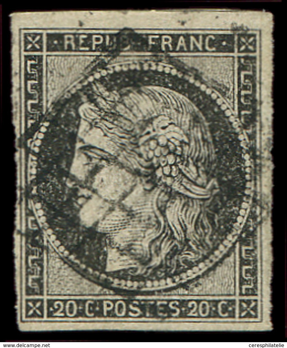 EMISSION DE 1849 3a   20c. Noir Sur Blanc, Impression Usée Tirant Vers Le Gris Noir, Obl. GRILLE, TB. Br - 1849-1850 Ceres