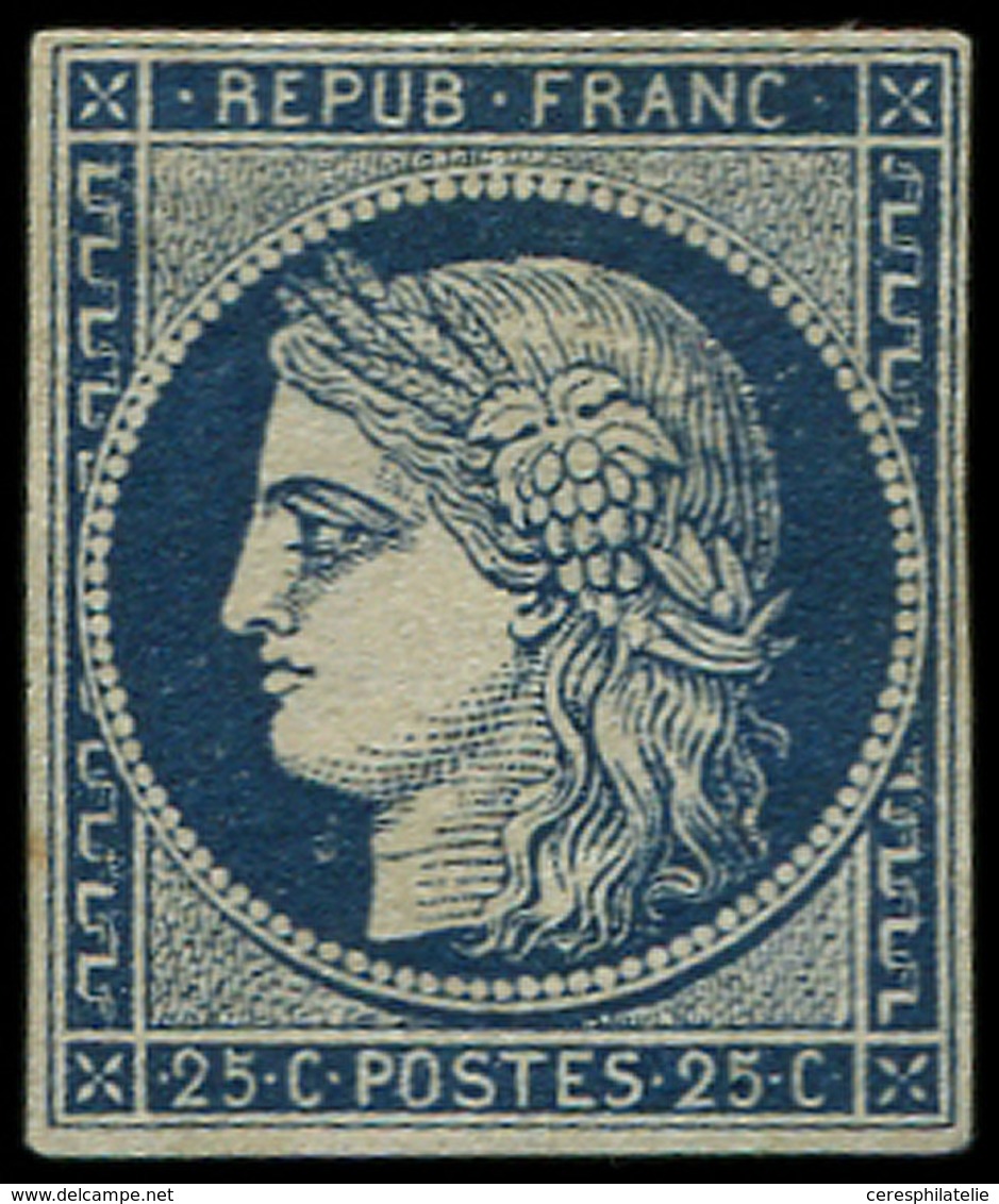 * EMISSION DE 1849 4a   25c. Bleu Foncé, Gomme Mate, Sinon TB, Certif. A. Diena Et E. Diena - 1849-1850 Cérès