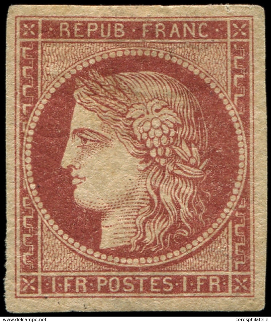 * EMISSION DE 1849 6A    1f. Rouge-brun, Ch. Un Peu Forte, Timbre RR, TB, Certif. Calves - 1849-1850 Cérès