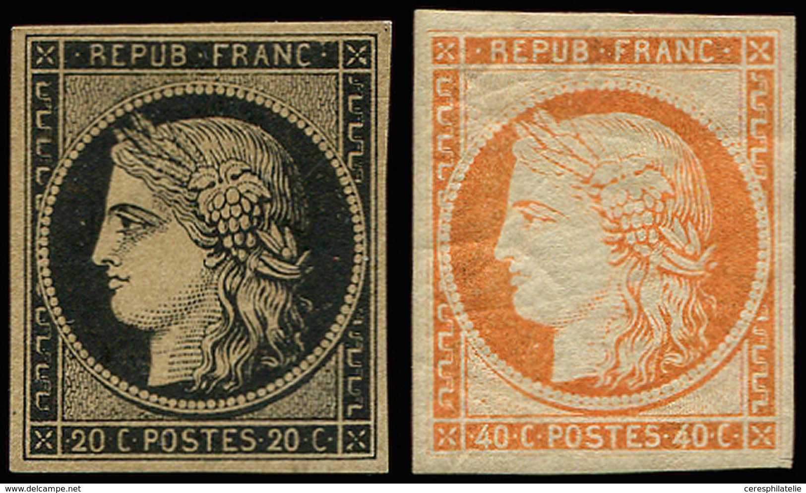 EMISSION DE 1849 R3f Et R5g, 20c. Noir Sur Jaune, Neuf Sans Gomme Et * 40c. Orange, REIMPRESSIONS, TB - 1849-1850 Cérès