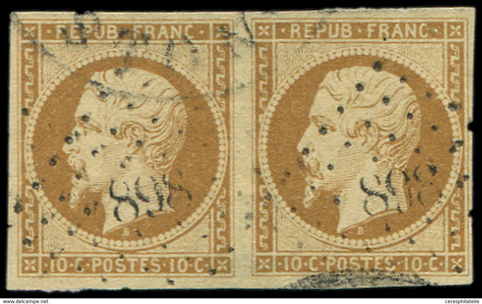 PRESIDENCE 9    10c. Bistre Jaune PAIRE Obl. PC 898 Et Amorce De Càd Américain, TB. C - 1852 Louis-Napoleon