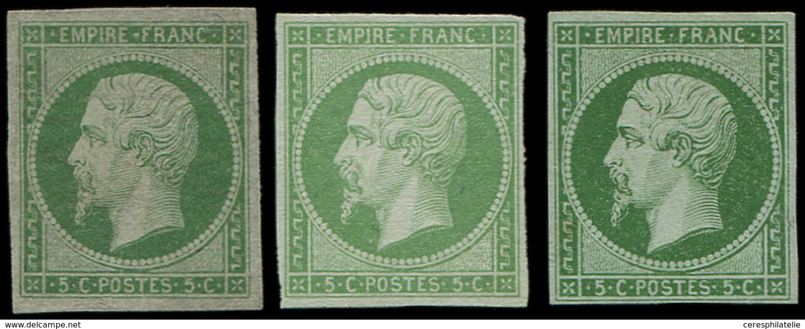 (*) EMPIRE NON DENTELE 12    5c. Vert, 2 Ex. Dont Un Restauré + N°12c 5c. Vert Foncé Sur Vert, Aspect TB - 1853-1860 Napoléon III