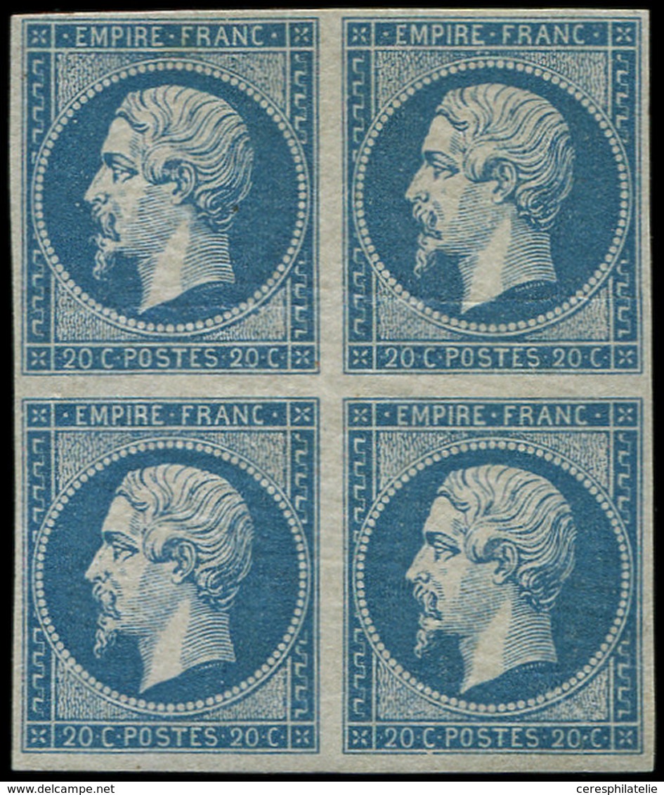 * EMPIRE NON DENTELE 14A  20c. Bleu, BLOC De 4 Restauré Et Gno, Aspect TB - 1853-1860 Napoleon III