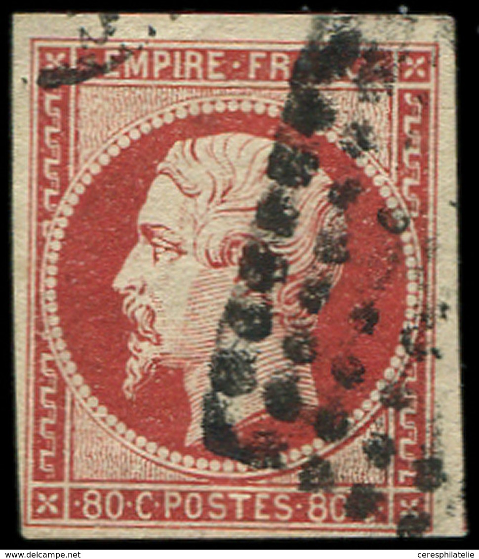 EMPIRE NON DENTELE 17Ad 80c. VERMILLONNE Obl. Losange, TB. J - 1853-1860 Napoleon III