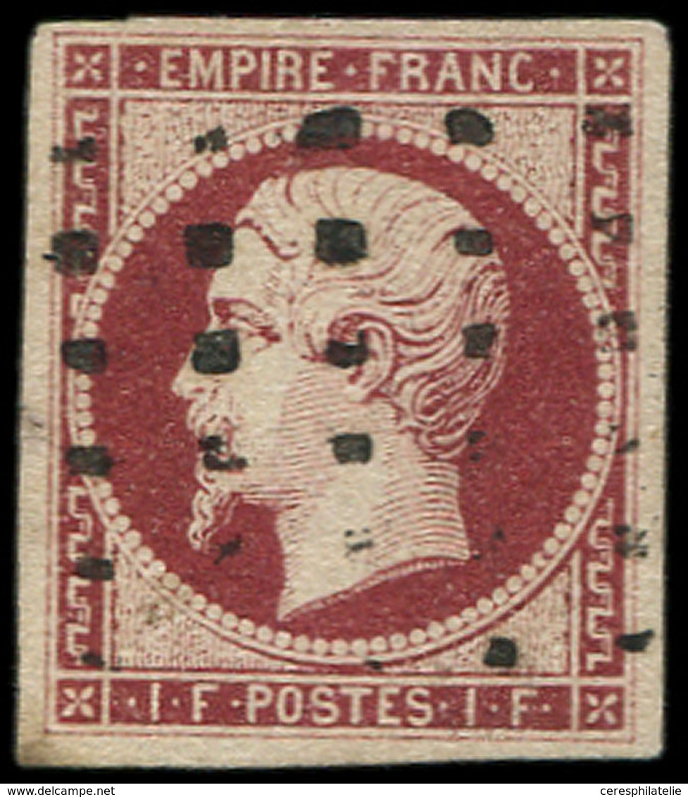 EMPIRE NON DENTELE 18a   1f. Carmin Foncé, Obl. GROS POINTS, Inf. Pelurage Mais Aspect TTB. C - 1853-1860 Napoleon III