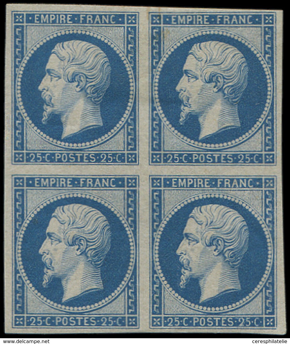 ** EMPIRE NON DENTELE R15c 25c. Bleu, REIMPRESSION, BLOC De 4, 2 Ex. *, Frais, TB - 1853-1860 Napoléon III