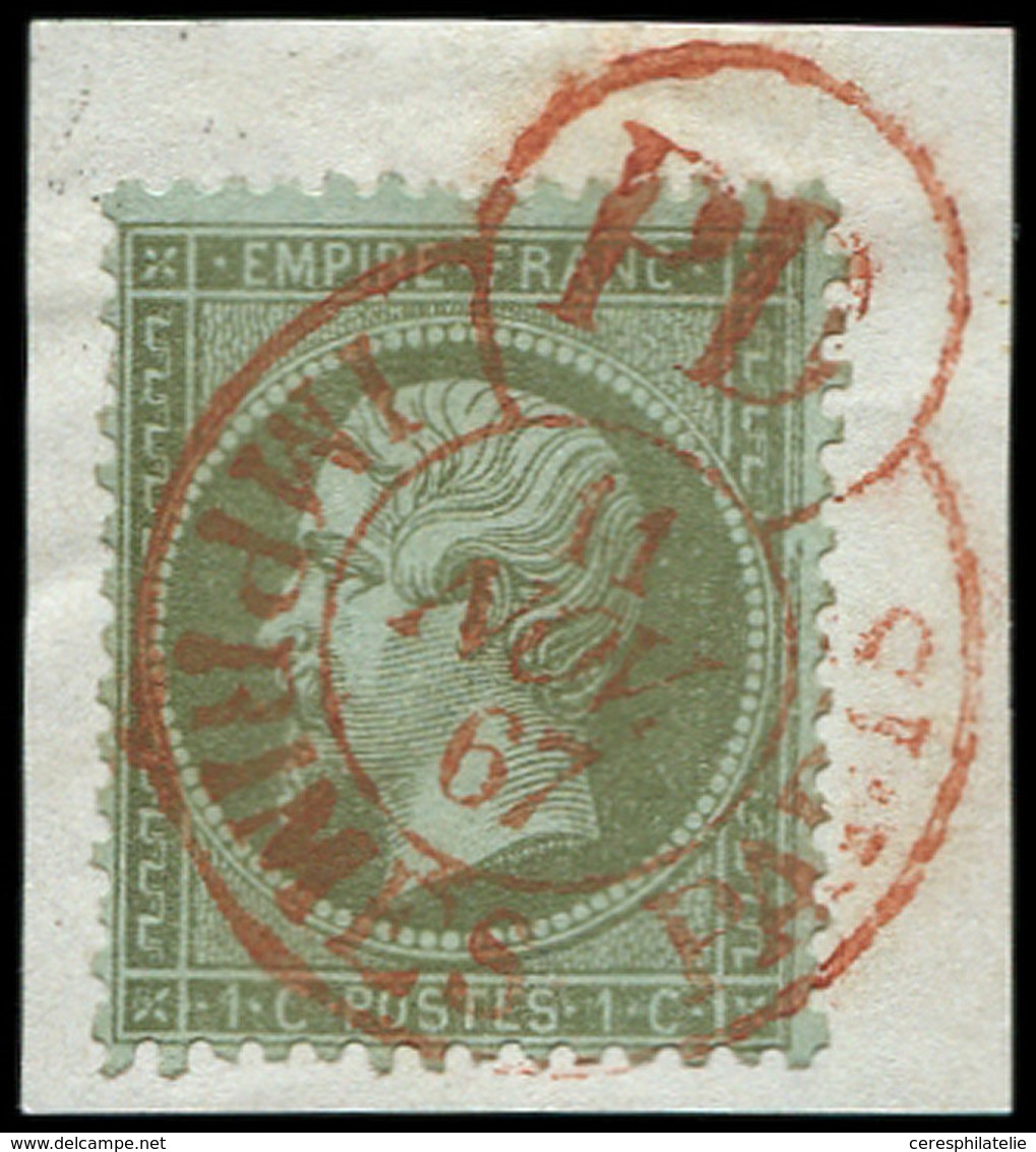 EMPIRE DENTELE 19    1c. Olive, Obl. Càd ROUGE PD Des Imprimés PARIS 11/11/67 S. Fragt, TTB - 1862 Napoléon III