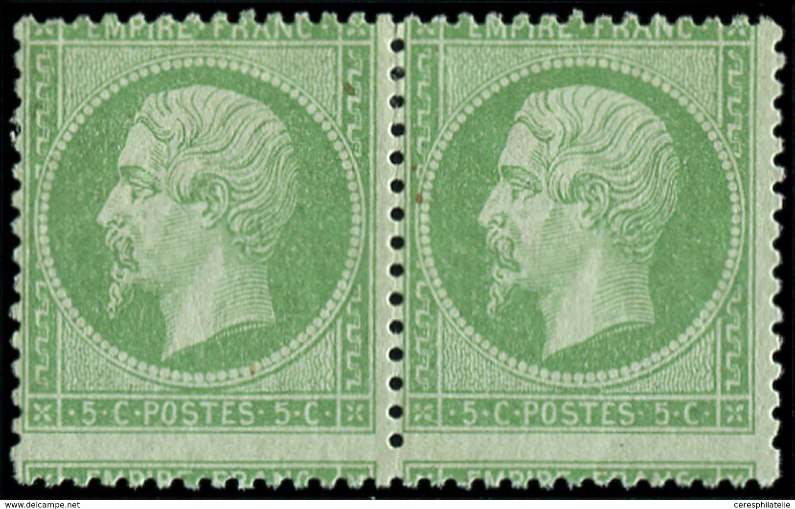 * EMPIRE DENTELE 20    5c. Vert, PAIRE, Piquage DECALE, TB - 1862 Napoléon III