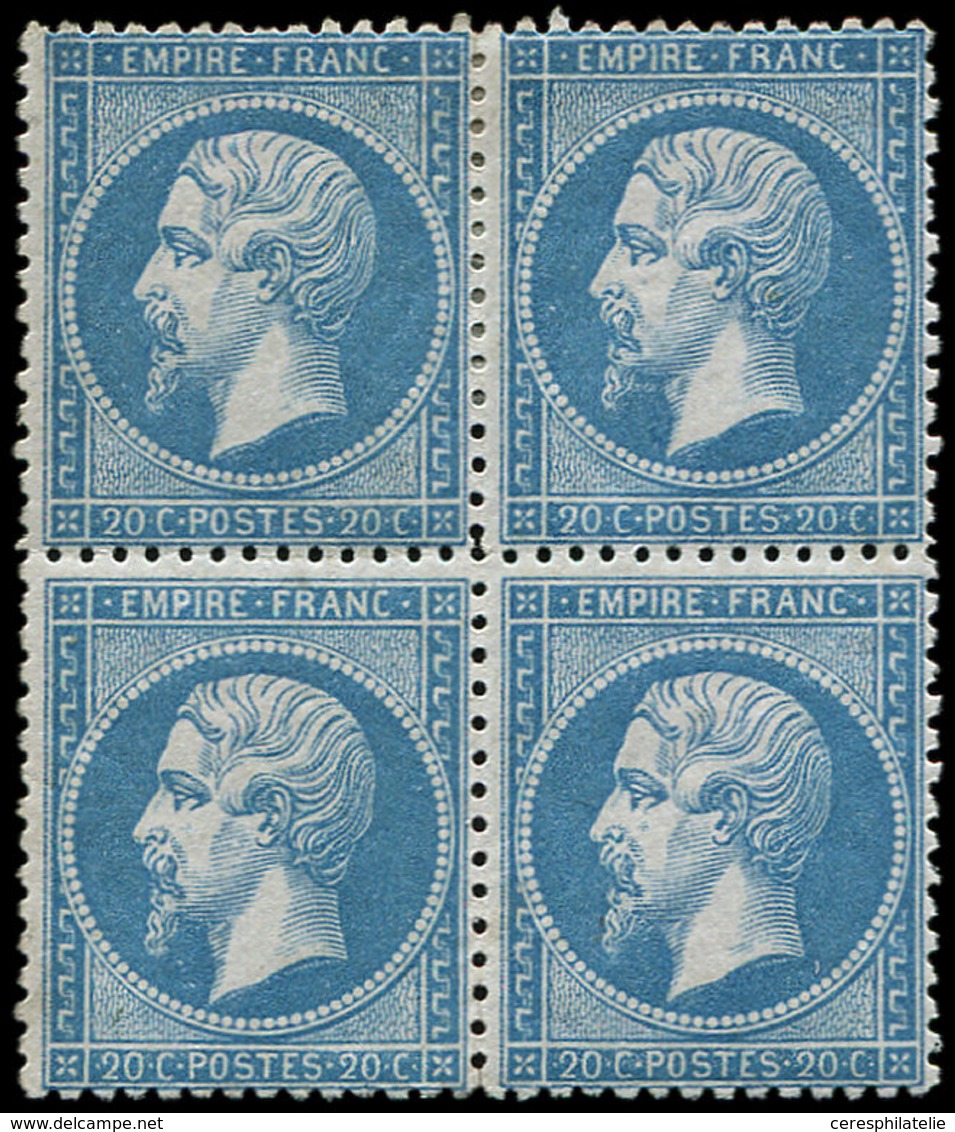 * EMPIRE DENTELE 22   20c. Bleu, BLOC De 4, Frais Et TB - 1862 Napoléon III