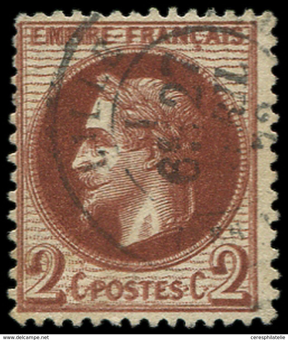 EMPIRE LAURE 26A   2c. Brun-rouge, T I, DOUBLE Impression, Obl., TB - 1863-1870 Napoléon III Lauré