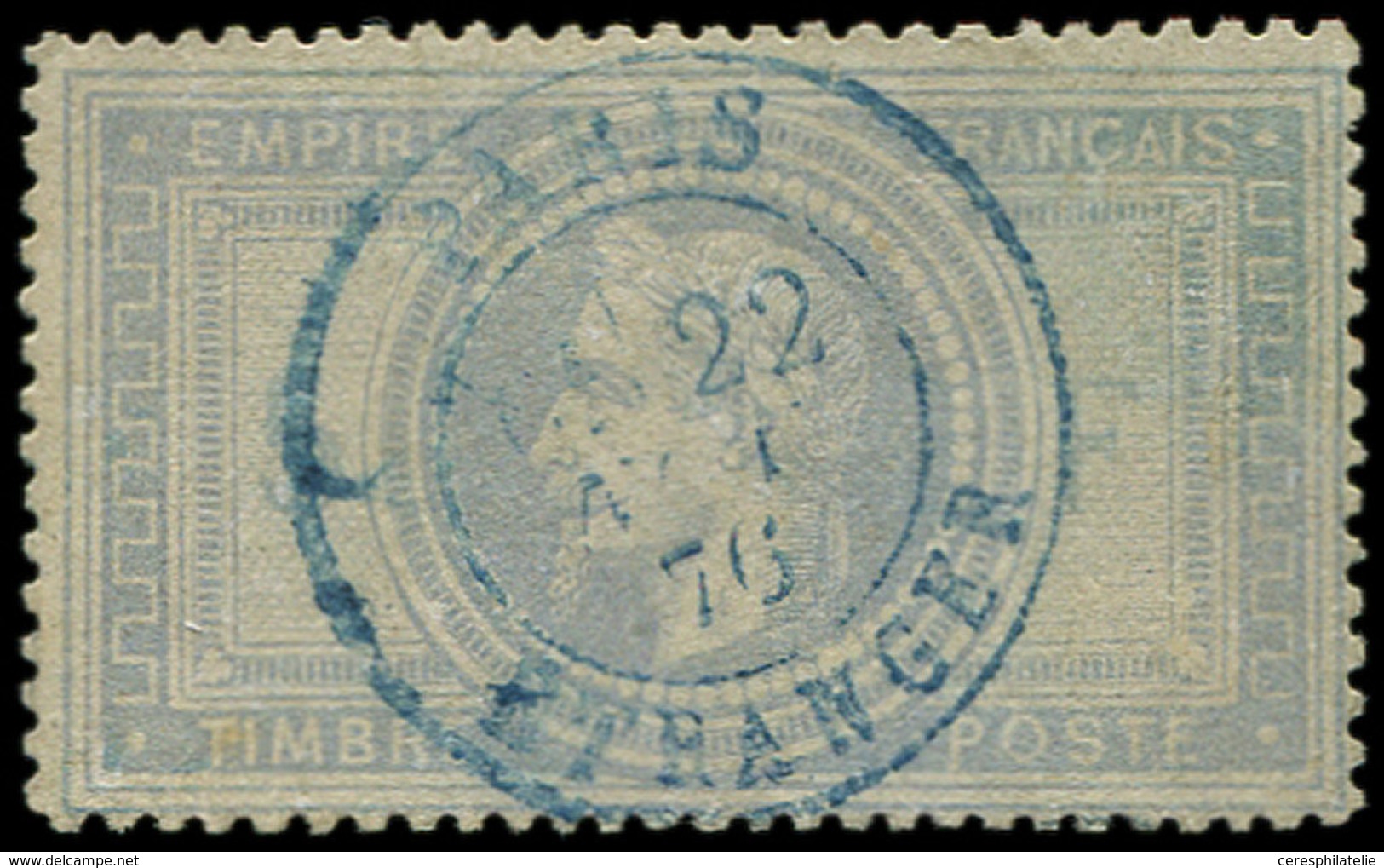 EMPIRE LAURE 33    5f. Violet-gris, Obl. Càd Bleu PARIS/ETRANGER 22/11/76, Restauré, B/TB - 1863-1870 Napoléon III Lauré