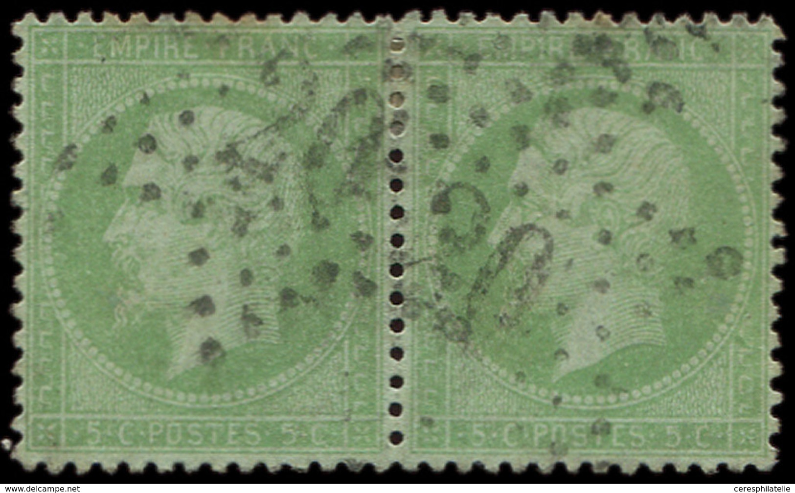 EMPIRE LAURE 35    5c. Vert Pâle Sur Bleu, PAIRE Obl. Etoile 20, TB. C - 1863-1870 Napoleon III With Laurels