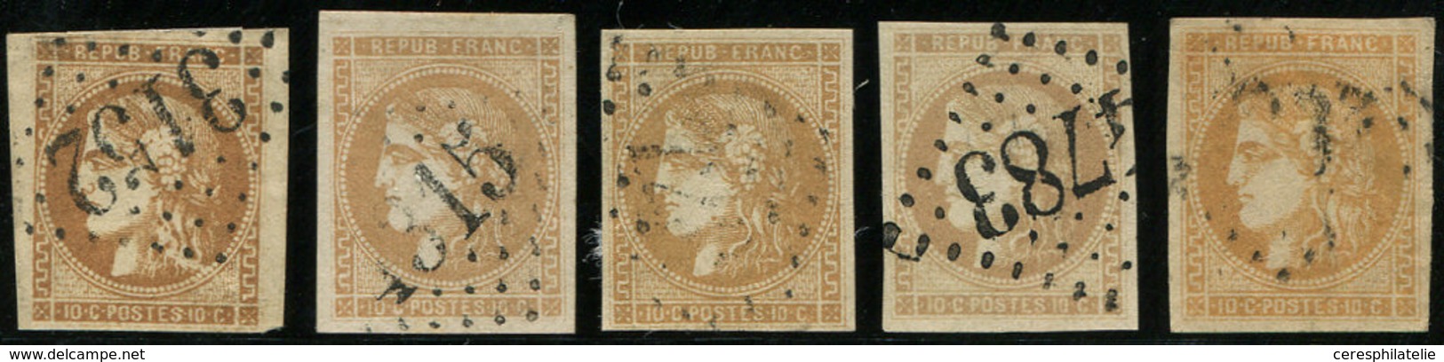 EMISSION DE BORDEAUX 43A  10c. Bistre, 5 Unités Choisies Dont Nuances, Obl., TB - 1870 Ausgabe Bordeaux