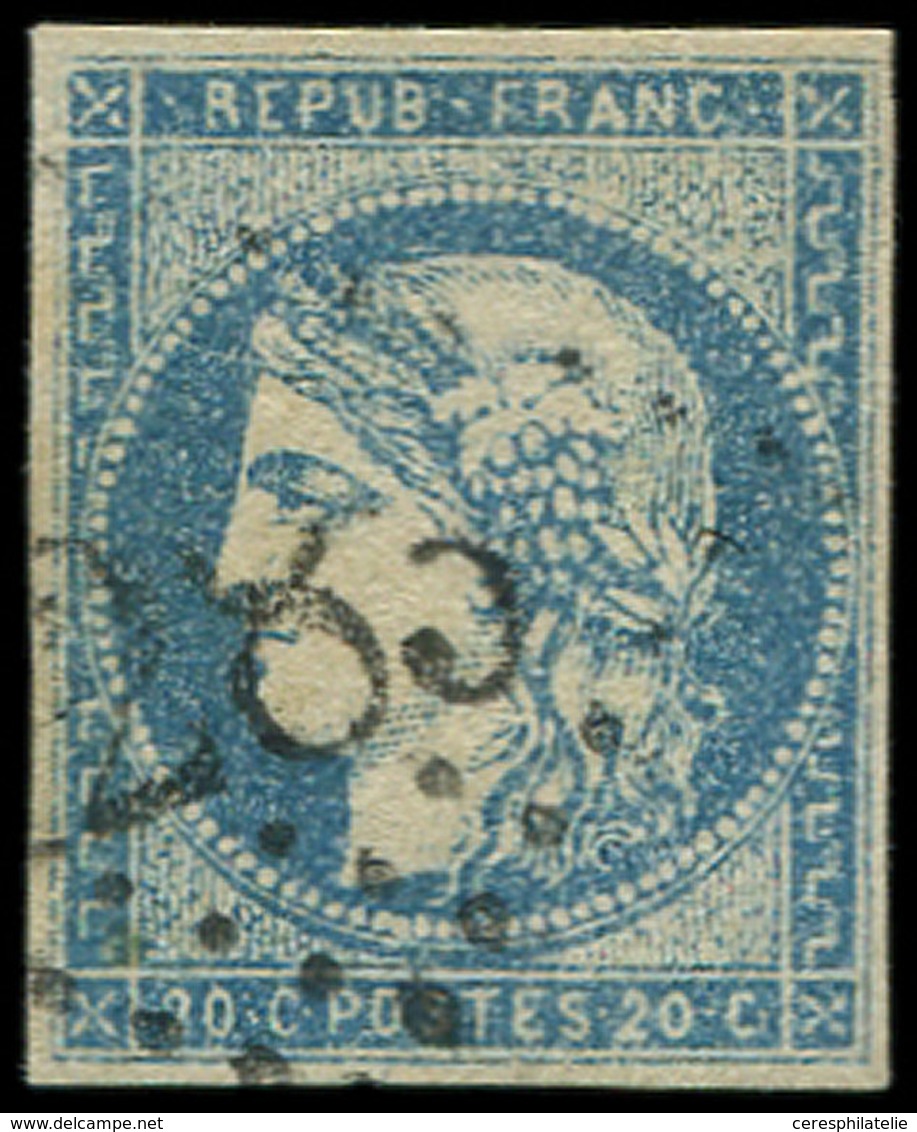 EMISSION DE BORDEAUX 44A  20c. Bleu, T I, R I, Obl. GC, TB - 1870 Emission De Bordeaux