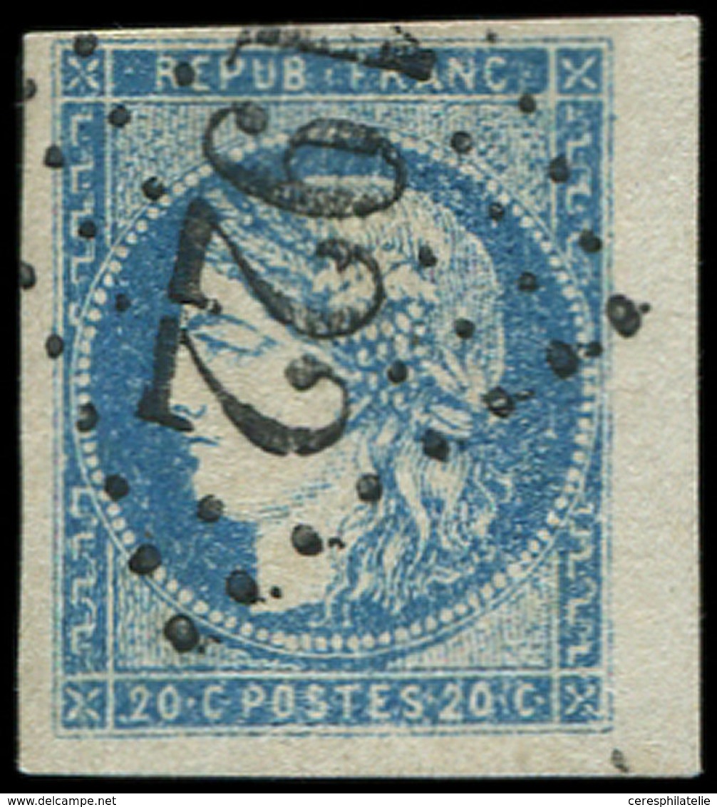EMISSION DE BORDEAUX 44B  20c. Bleu, T I, R II, Petit Bdf, Obl. GC 1922, Superbe. Br - 1870 Emission De Bordeaux