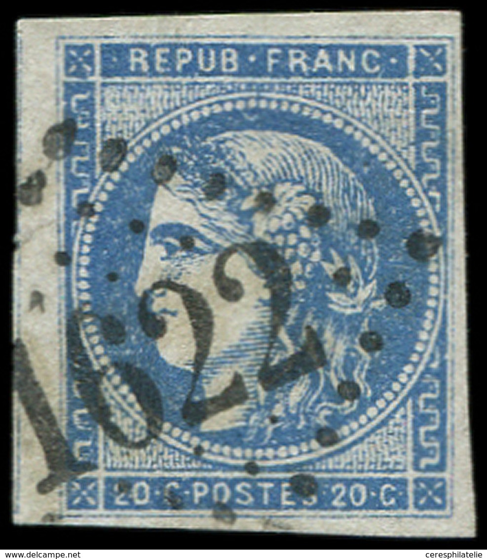 EMISSION DE BORDEAUX 45Cb 20c. OUTREMER, T II, R III, Obl. GC 1622, TB - 1870 Emission De Bordeaux