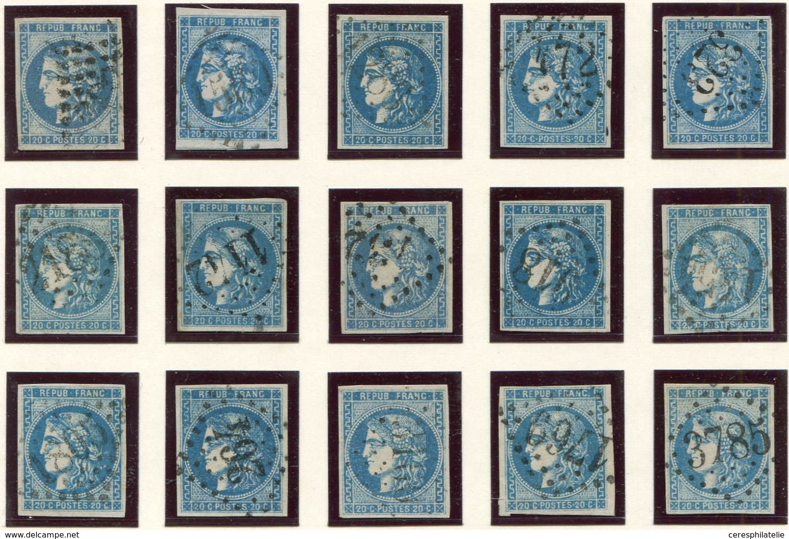 EMISSION DE BORDEAUX 46A  20c. Bleu, T III, R I, BLOC REPORT Reconstitué, Obl., TB - 1870 Emission De Bordeaux