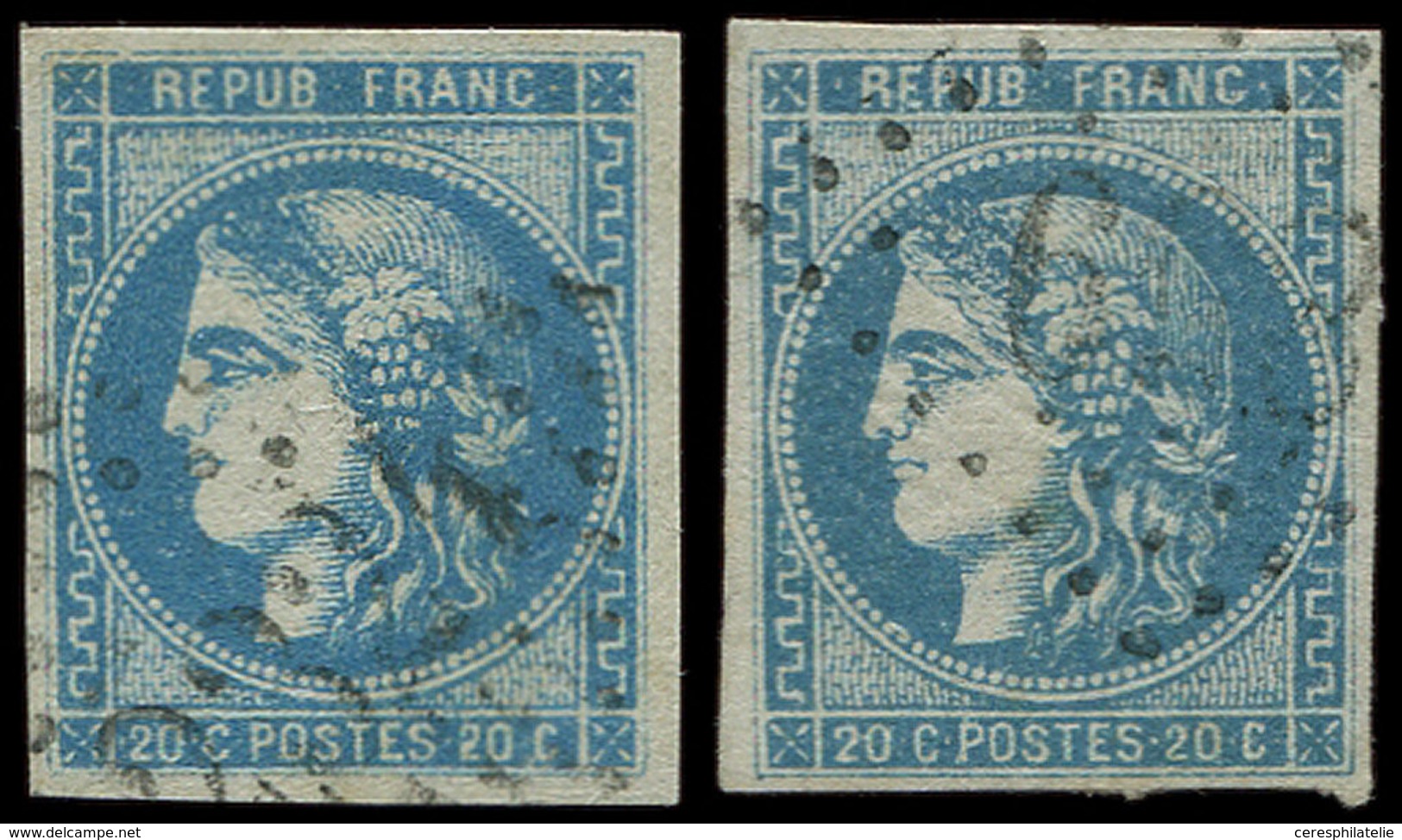 EMISSION DE BORDEAUX 46A/B 20c. Bleu, T III R I Et II, Obl., TB - 1870 Emission De Bordeaux