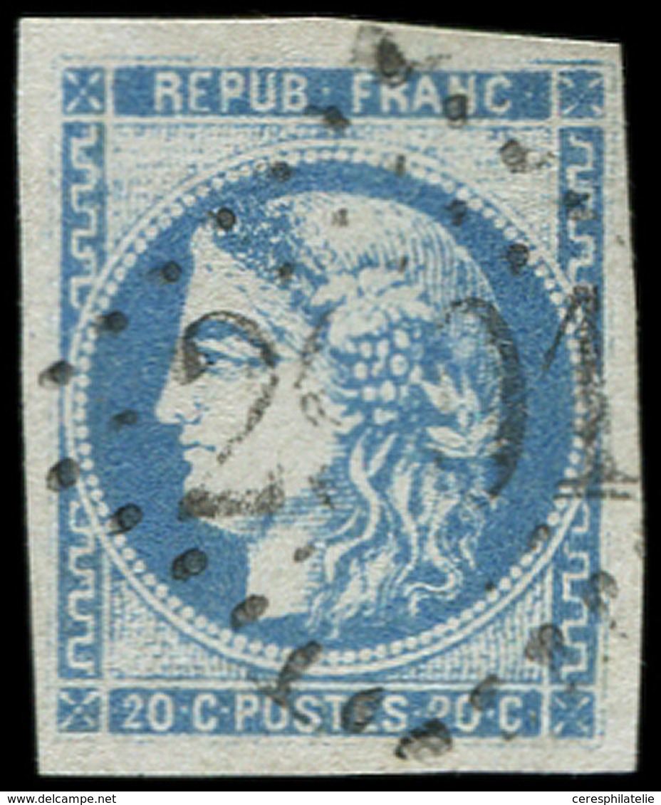 EMISSION DE BORDEAUX 46Ac 20c. Gris-bleu, T III, R I, Obl. GC 2901, Léger Pli, Sinon TB - 1870 Bordeaux Printing