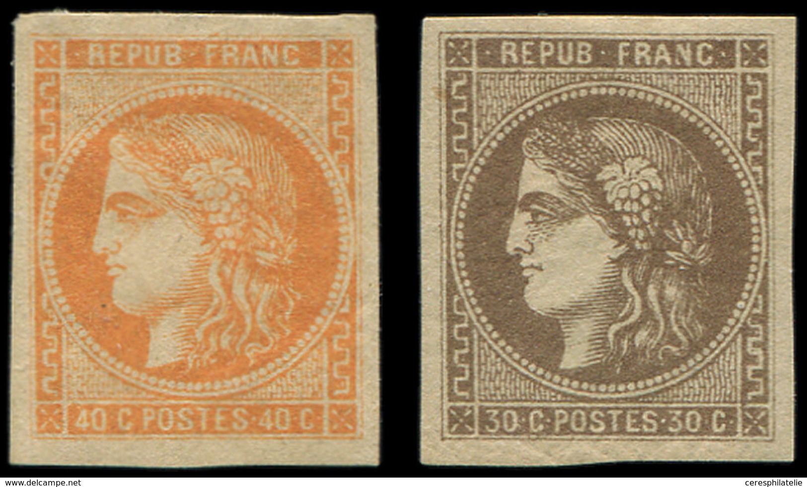 * EMISSION DE BORDEAUX 47 Et 48, 30c. Brun Et 40c. Orange (nuance Claire Mais Forte Ch.), TB - 1870 Emission De Bordeaux