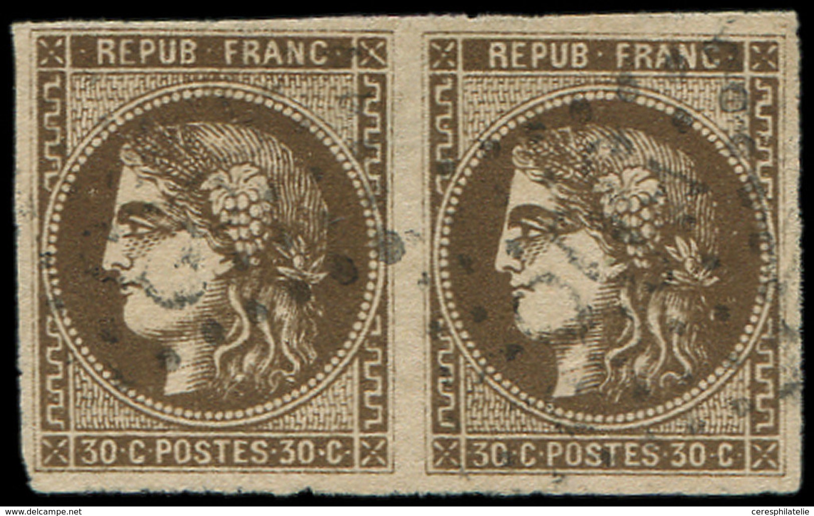 EMISSION DE BORDEAUX 47   30c. Brun, PAIRE Obl. GC Léger, TB - 1870 Emission De Bordeaux