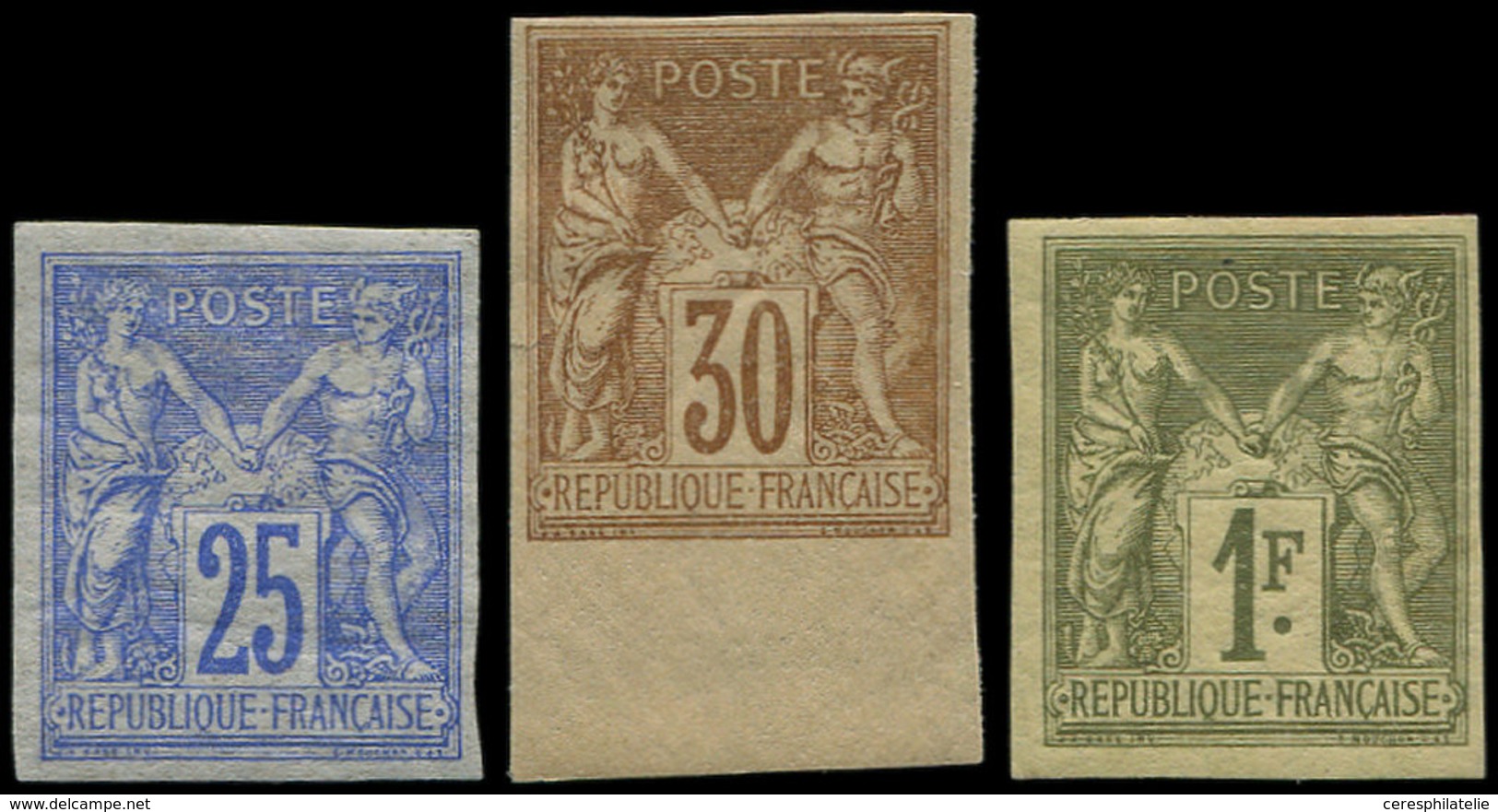 * TYPE SAGE 78c, 80b Et 82a, 25c. Outremer, 30c. Brun Et 1f. Vert-olive, NON DENTELES, TB - 1876-1878 Sage (Type I)