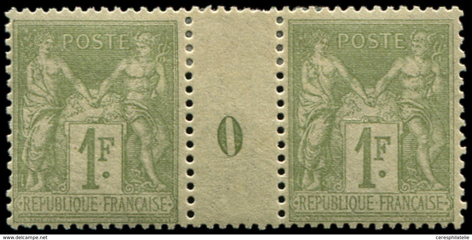 * TYPE SAGE 82    1f. Olive Clair, PAIRE Mill.0, TB - 1876-1878 Sage (Typ I)
