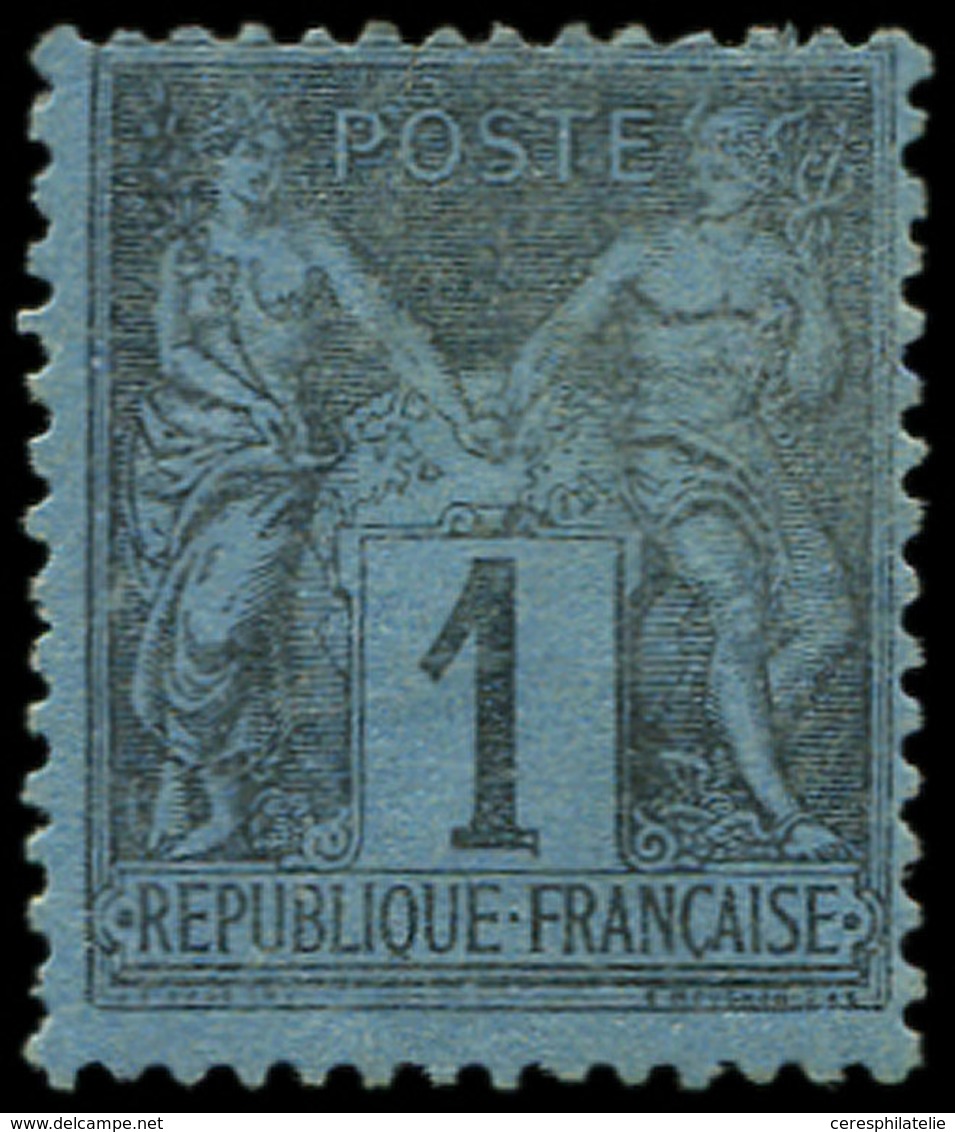 * TYPE SAGE 84    1c. Noir Sur BLEU DE PRUSSE, Ch. Un Peu Forte, Sinon TB, Certif. Scheller - 1876-1878 Sage (Type I)