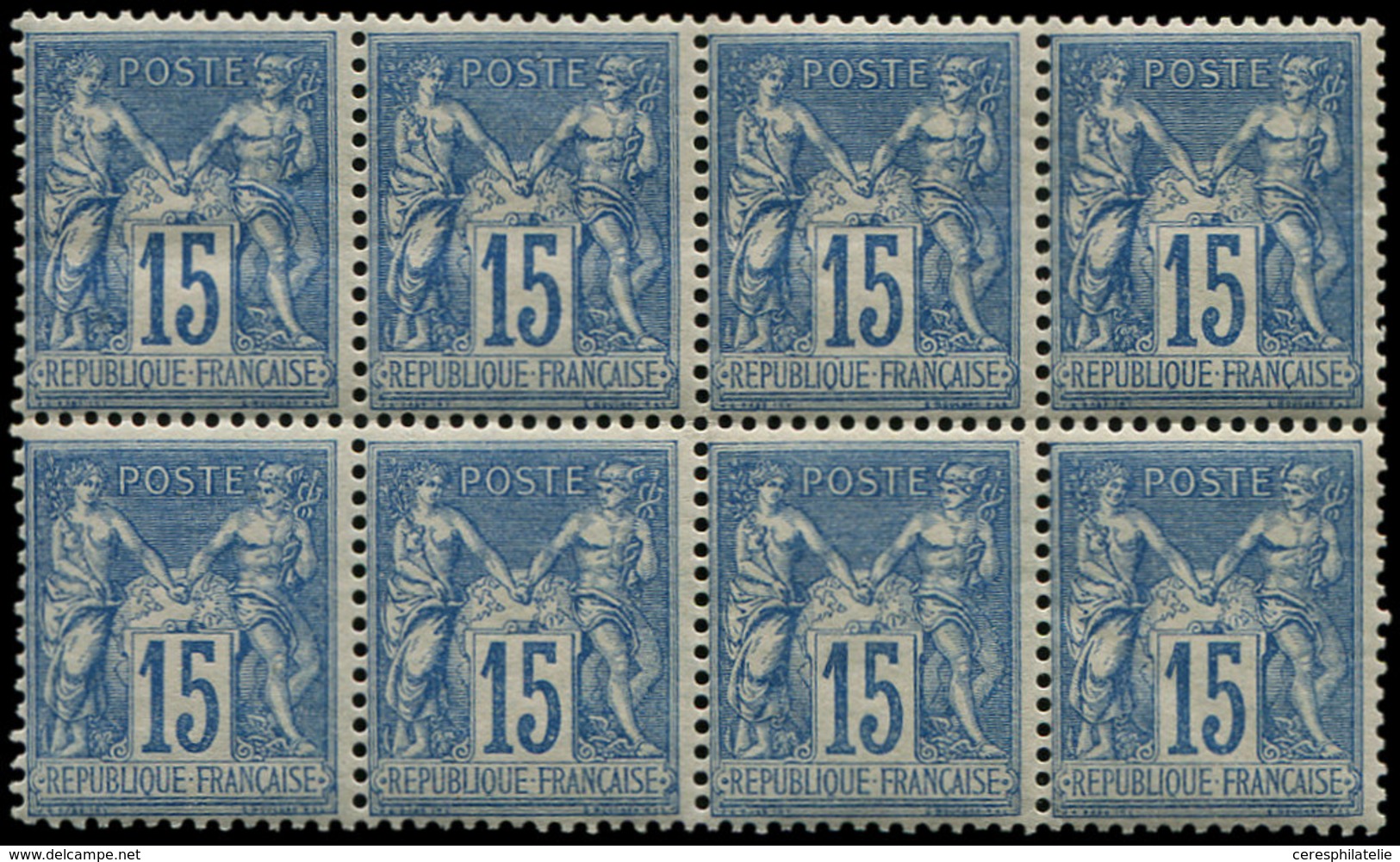 ** TYPE SAGE 90   15c. Bleu, BLOC De 8, Un Ex. *, TB - 1876-1878 Sage (Type I)