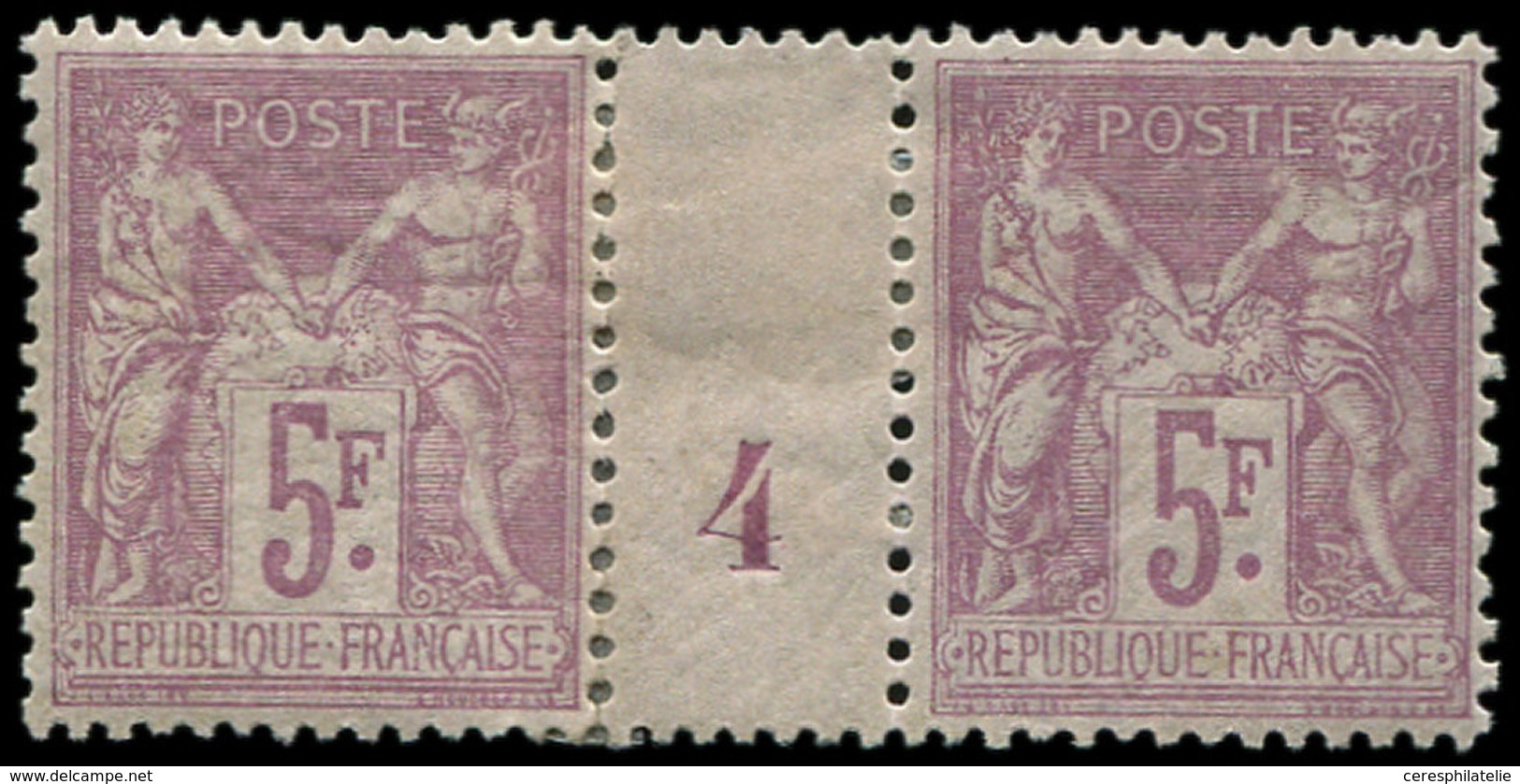 * TYPE SAGE 95    5f. Violet Sur Lilas, PAIRE Mill.4, Ch. Un Peu Forte, TB - 1876-1878 Sage (Type I)