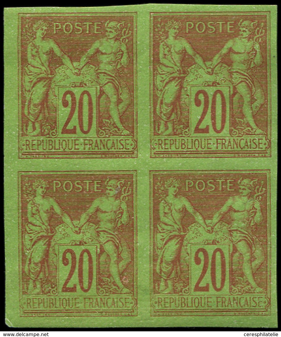 * TYPE SAGE 96b  20c. Brique Sur Vert, NON DENTELE, BLOC De 4 Petit Bdf, TB - 1876-1878 Sage (Type I)