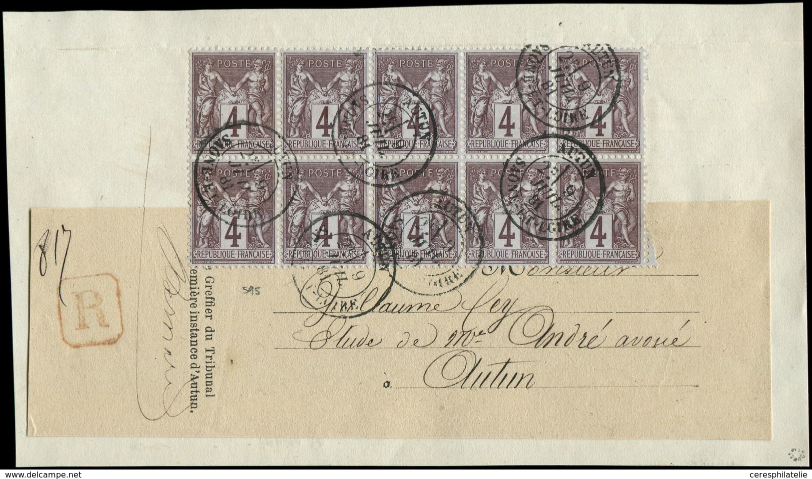 TYPE SAGE SUR LETTRES N°88 BLOC De 10 Obl. Càd T18 AUTUN 9/7/81 Sur Partie De Bande Et D'imprimé Rec., TB - 1877-1920: Période Semi Moderne