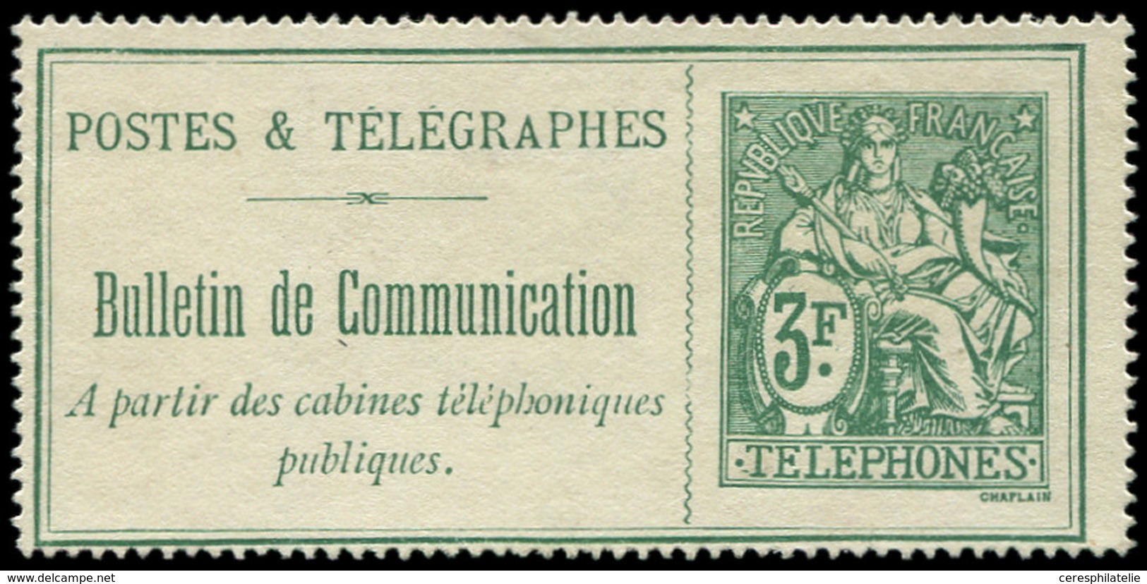 (*) TELEPHONE Téléphone 30 : 3f. Vert, Petit Aminci, Mais Timbre RR Et Aspect TTB. C - Telegraphie Und Telefon