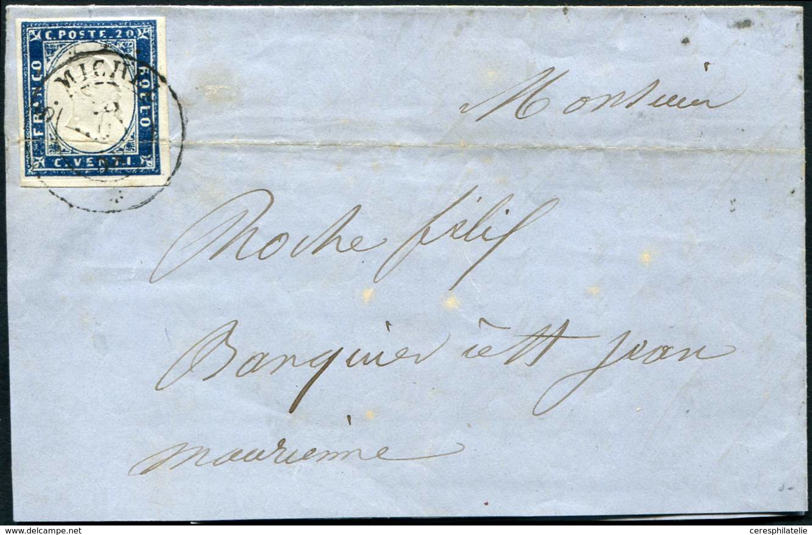 Let DUCHE DE SAVOIE Oblitérations Sur Timbres Sardes N°12 Obl. Càd Sarde S. MICHEL 28/6/59 S. LAC, Arr. S. JEAN De M. 28 - 1849-1876: Période Classique