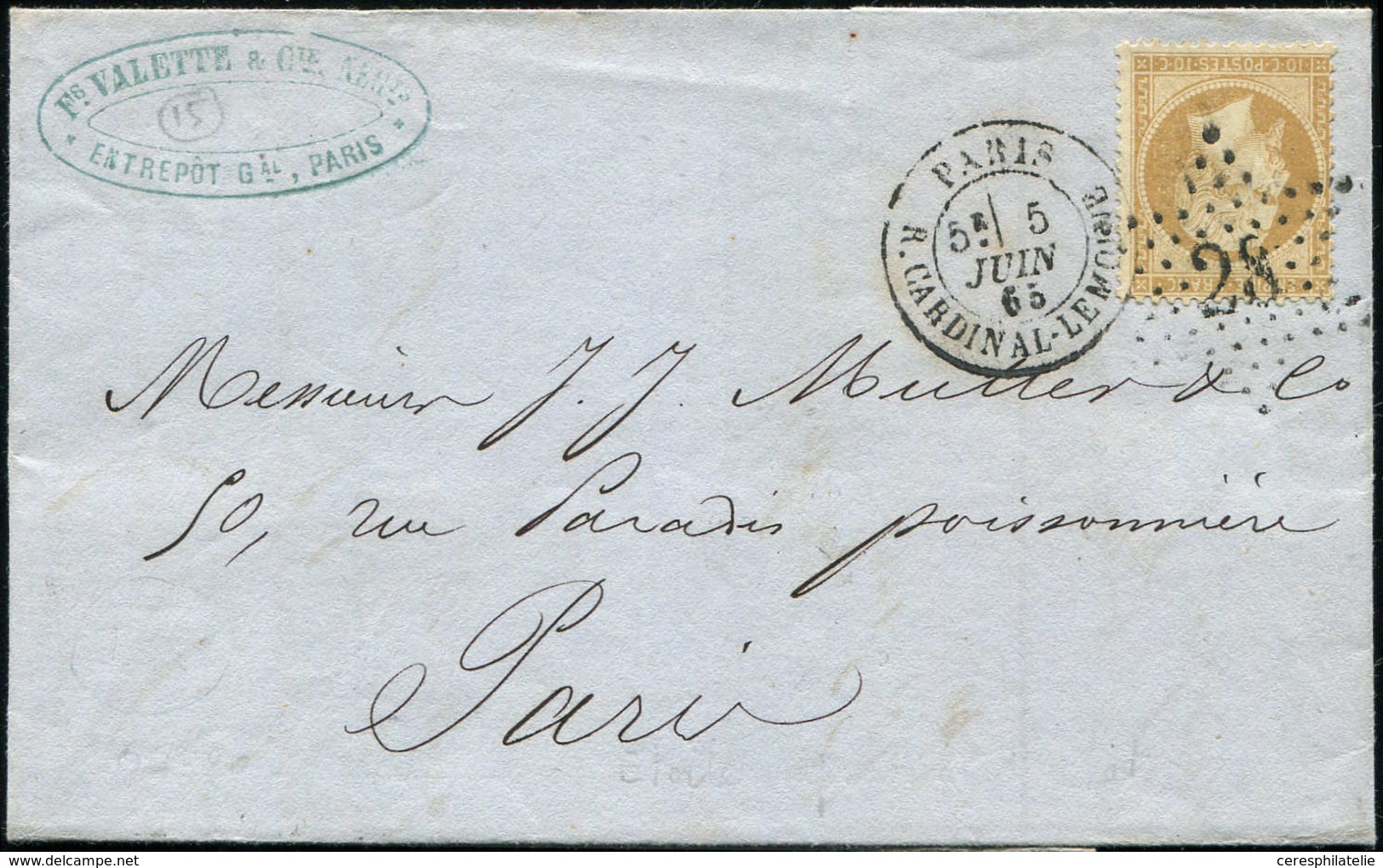 Let LETTRES DE PARIS N°21 Obl. Etoile 28 (ex. 20 1er état) Sur LAC, Càd R. CARDINAL LEMOINE 5/6/65, TTB - 1849-1876: Période Classique