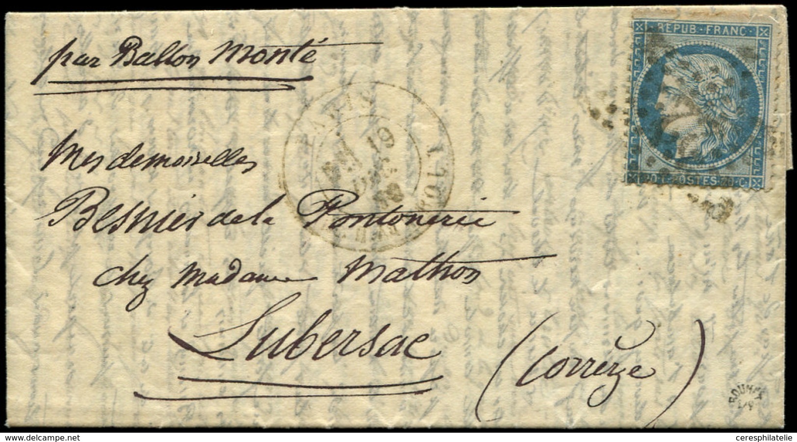 Let BALLONS MONTES N°37 Obl. Etoile 22 S. LAC à Entête "Succursale De La Banque Centrale Autrichienne", Càd R. Taitbout  - Guerre De 1870