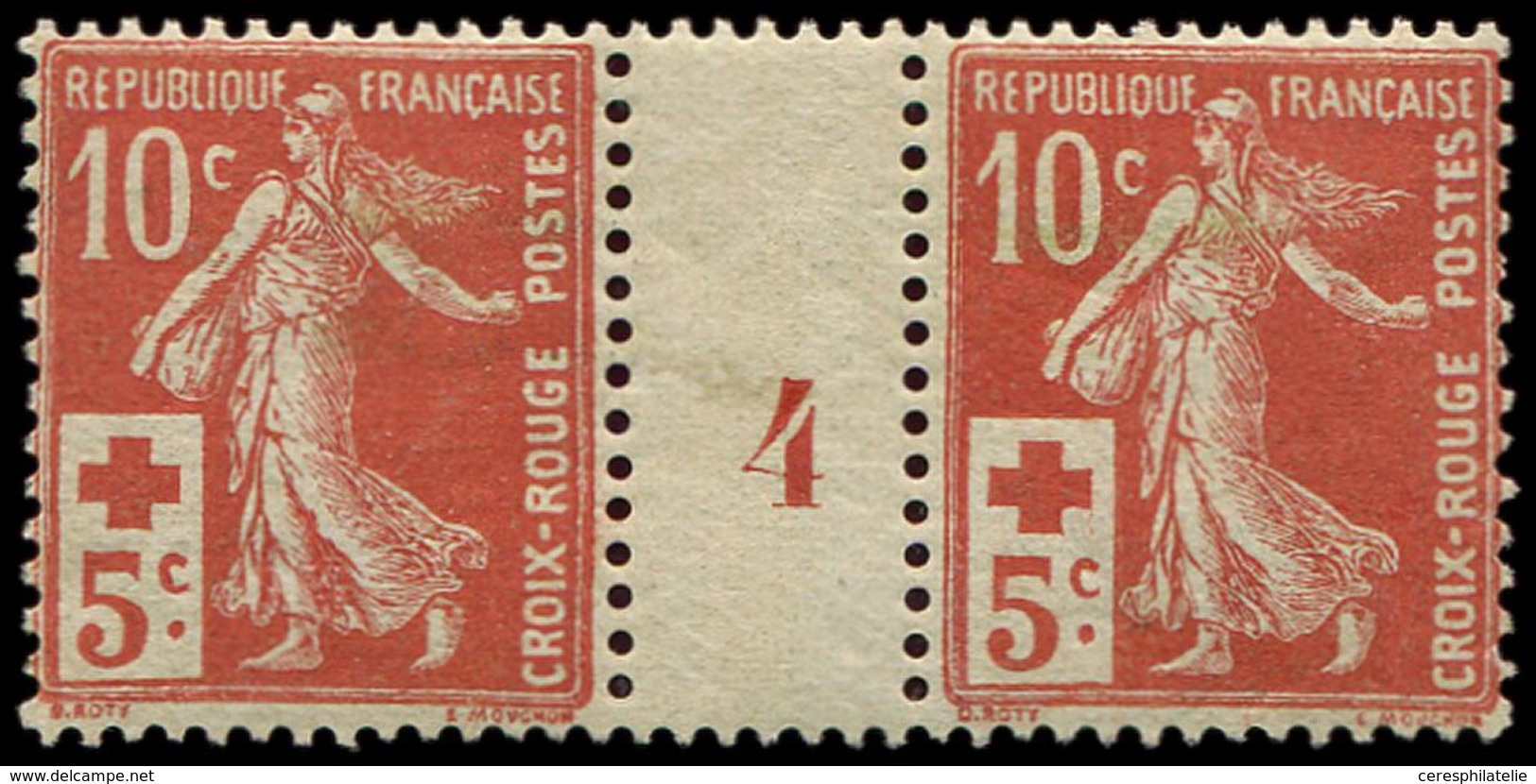 * EMISSIONS DU XXème SIECLE 147   Croix Rouge, 10c. + 5c. Rouge, PAIRE Mill.4, TB - Neufs