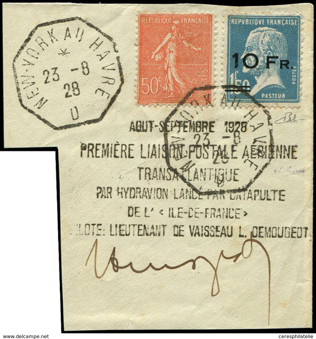 POSTE AERIENNE 4   10Fr. Sur 1f.50 Bleu Pasteur ILE De FRANCE, Obl. S. Fragt Avec N°199, TB - 1927-1959 Neufs